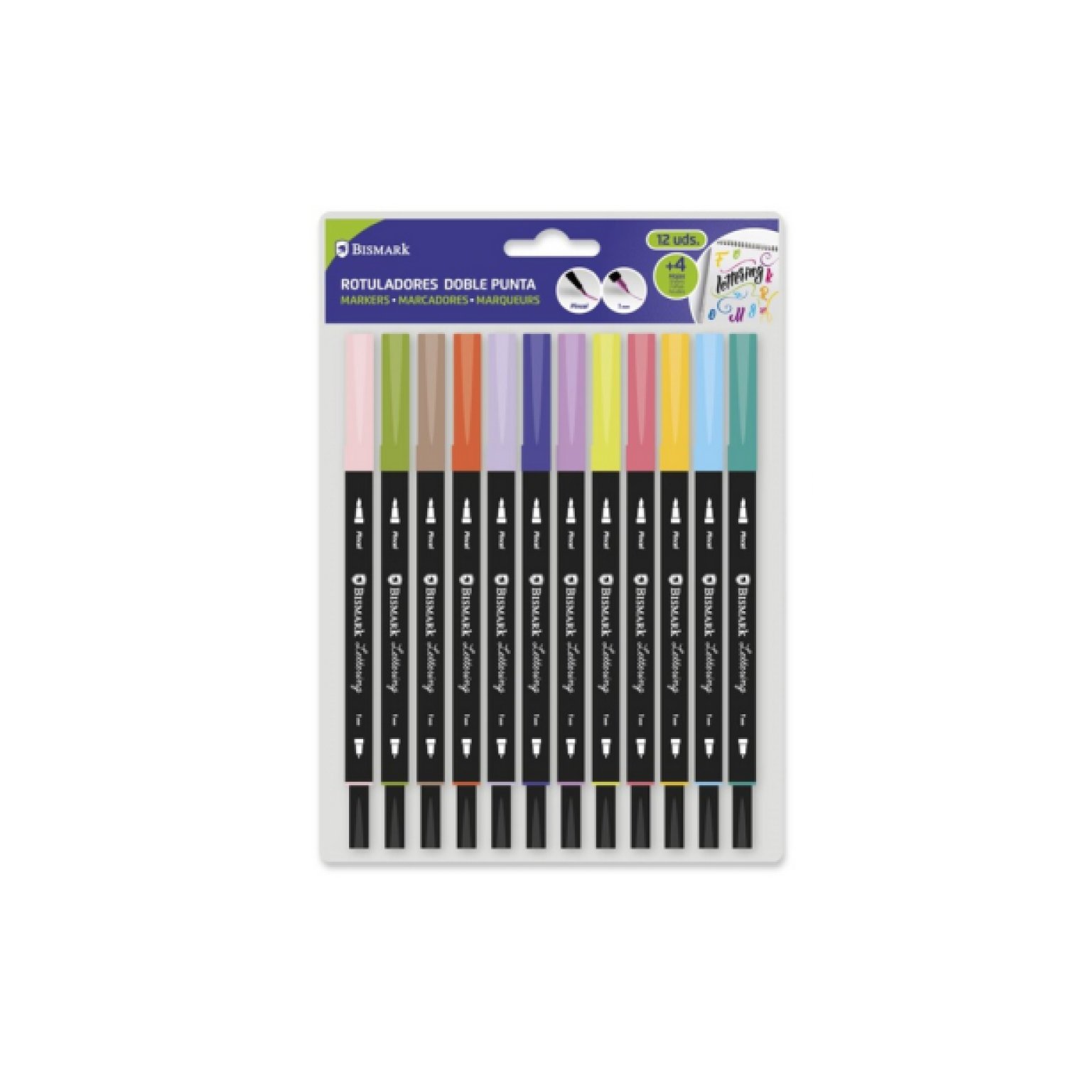 Bismark · Set 12 Rotuladores Fino/Extragrueso · Colores Variados · Azul, Rojo, Verde, Amarillo y Más