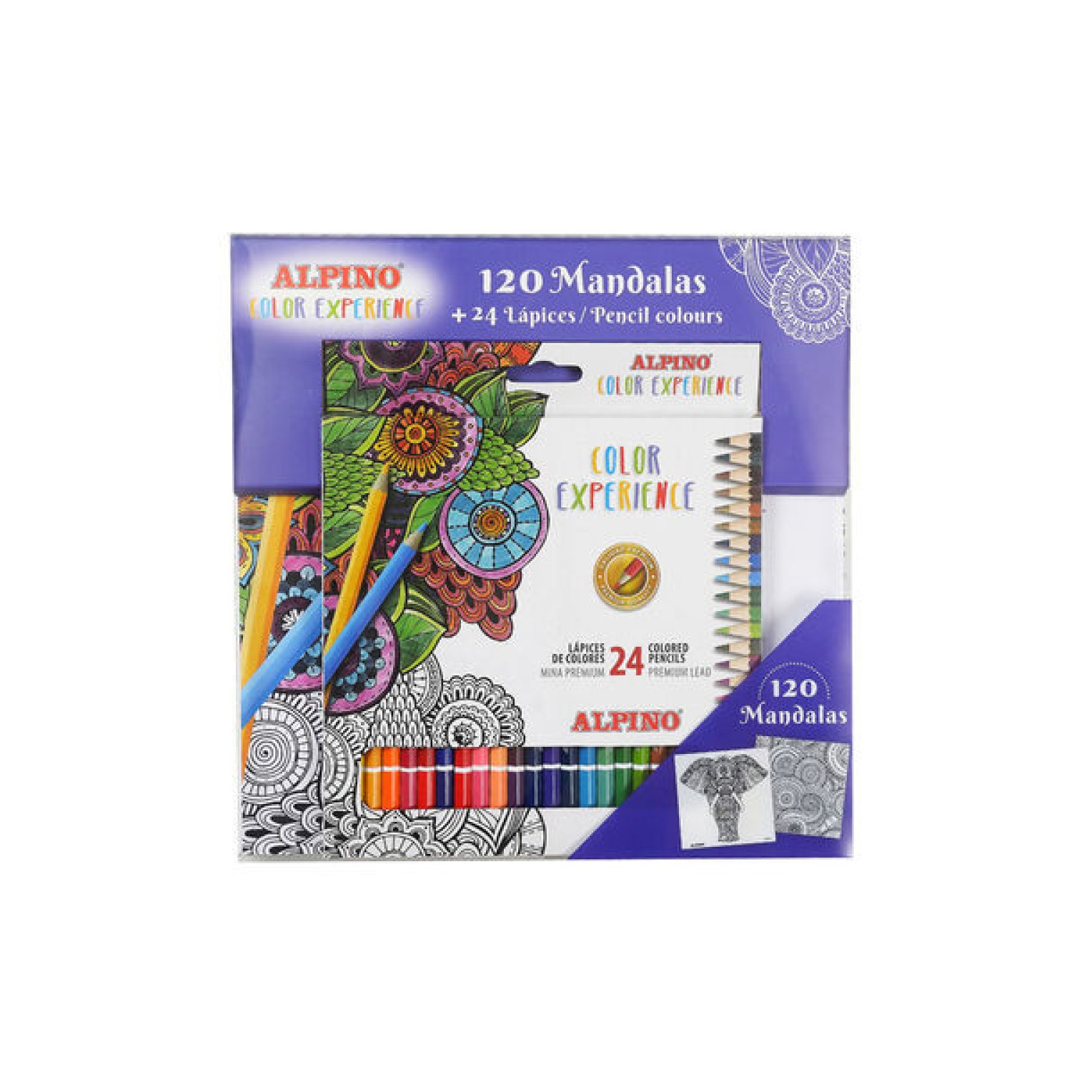 Alpino · Set Mandalas · Libro 120 Diseños + 24 Lápices de Color
