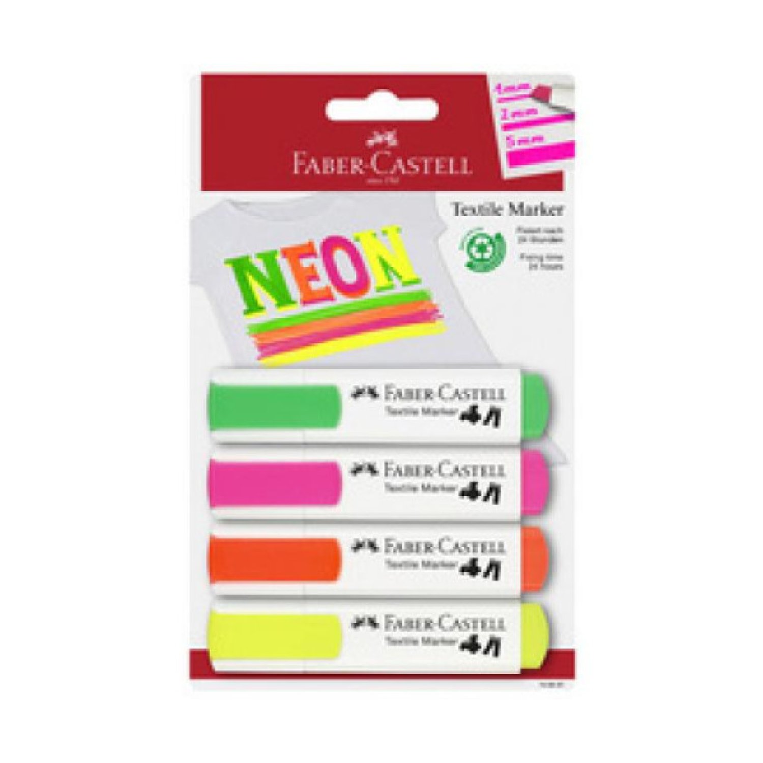 Faber-Castell · Marcadores Textiles · 4 Colores Neón · Blíster