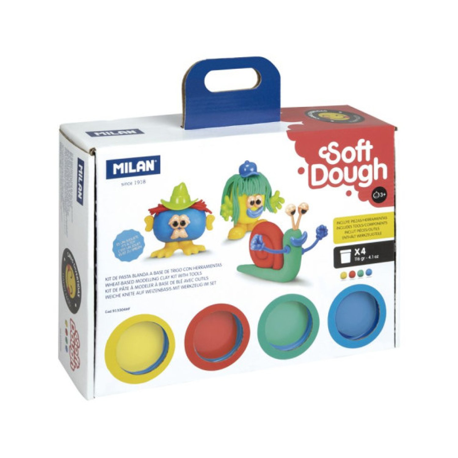 Milan · Maletín Pasta Blanda · 4 Botes 116gr + Herramientas · Caras Divertidas