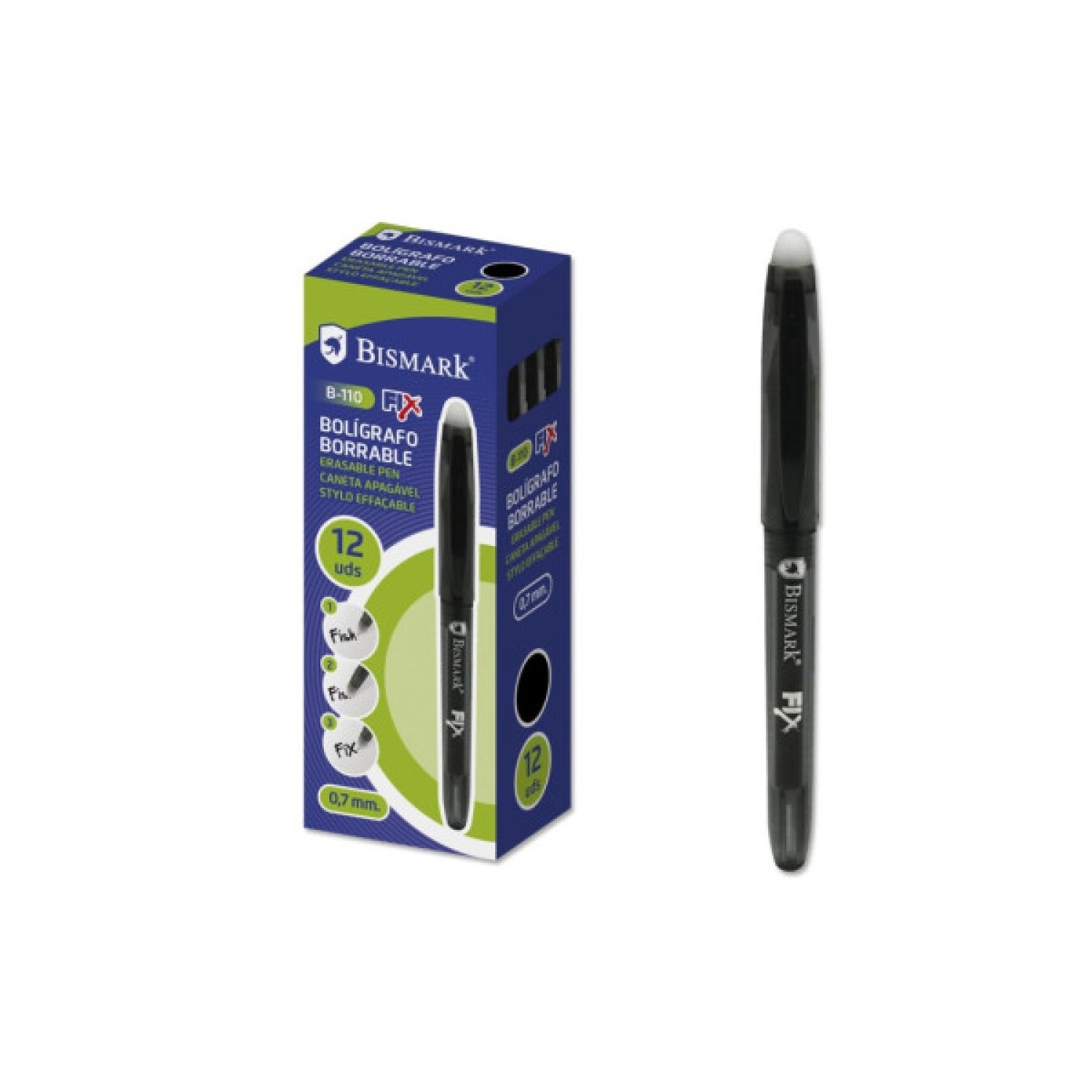 Bismark · Bolígrafo Borrable · 0,7mm · Con Capuchón · Negro