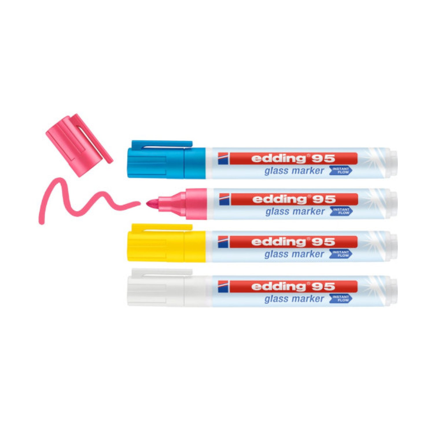 Edding 95 · Set 4 Marcadores · Blanco, Amarillo, Rosa y Azul
