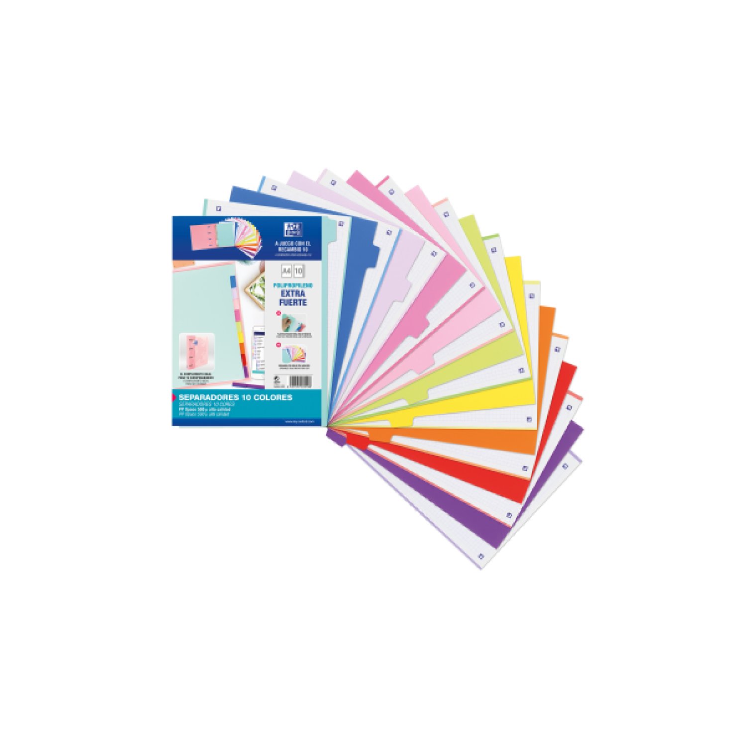Oxford · Separadores PP A4 · 10 Posiciones · 500 Micras · Colores Pastel y Vivos