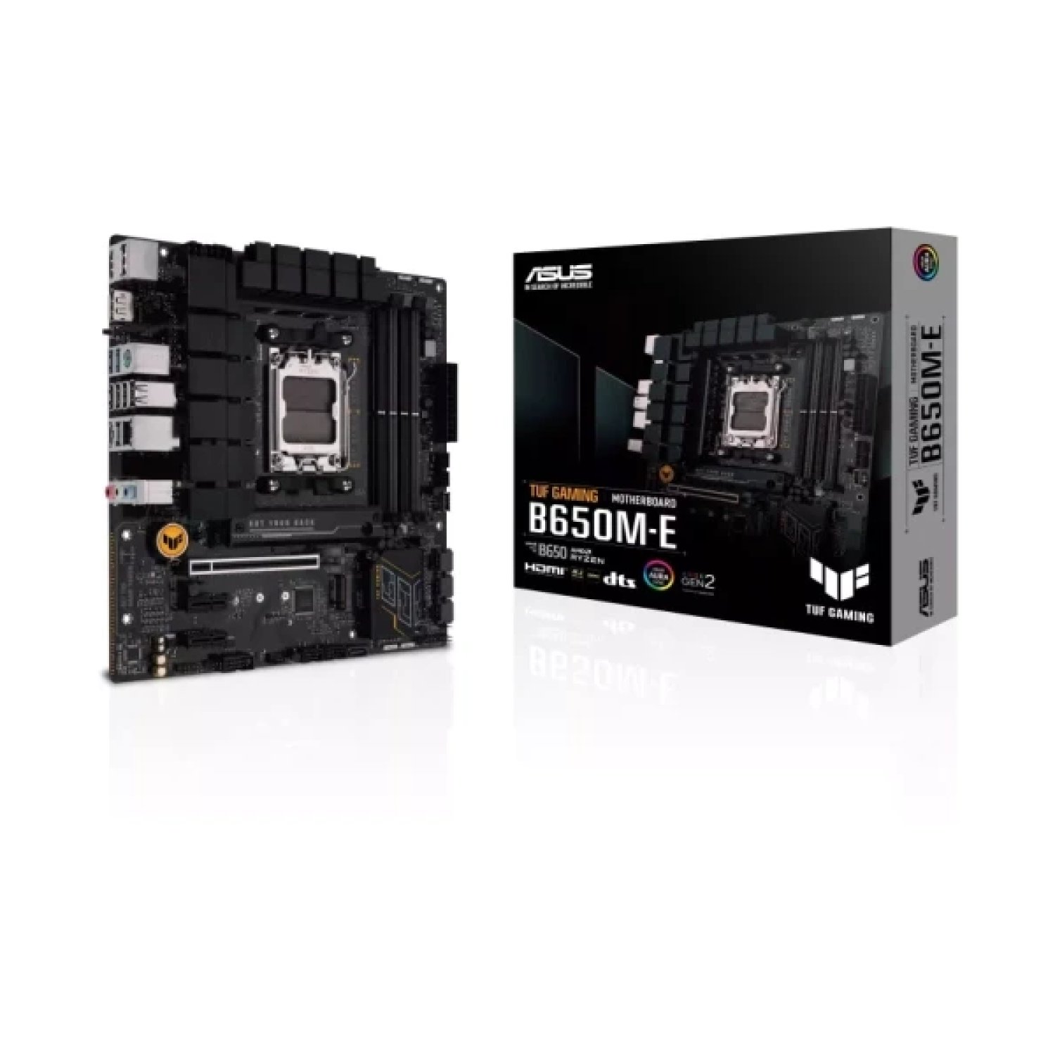 ASUS TUF Gaming B650M-E · AMD AM5 · 4 slots DDR5 · HDMI + 2 DisplayPort · 2.5GB Ethernet