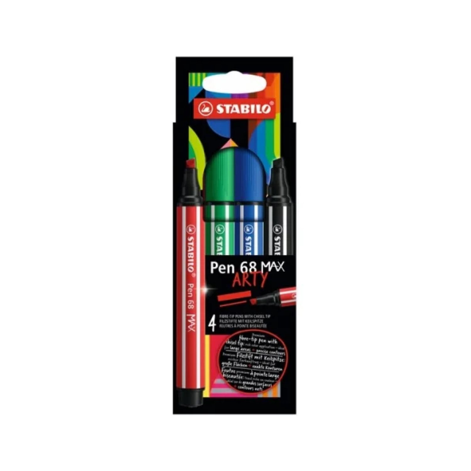 Stabilo Pen 68 Max · Rotulador Premium · Punta Biselada · Estuche 4 Colores