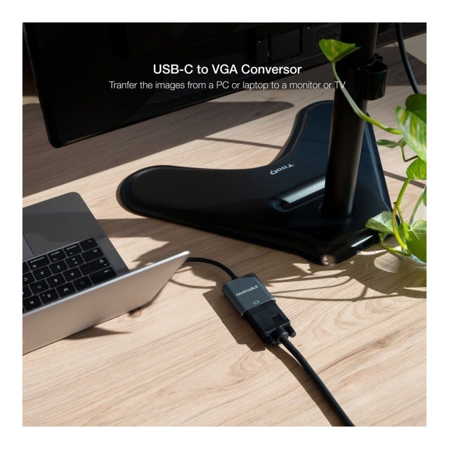 Nanocable · Conversor USB-C a VGA · 10 cm · Aluminio · Gris