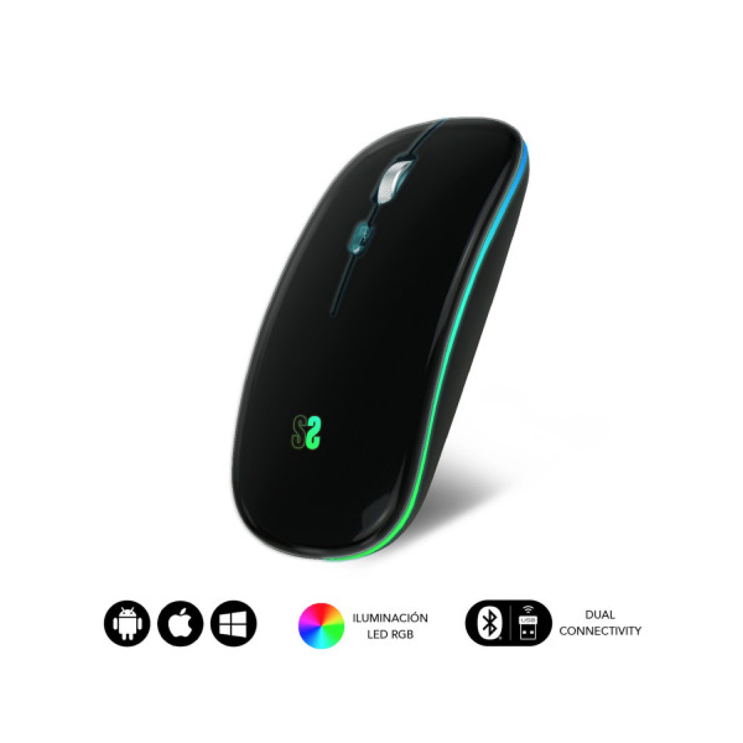 Subblim · Ratón Óptico Inalámbrico · 2.4G y Bluetooth · RGB LED · Negro