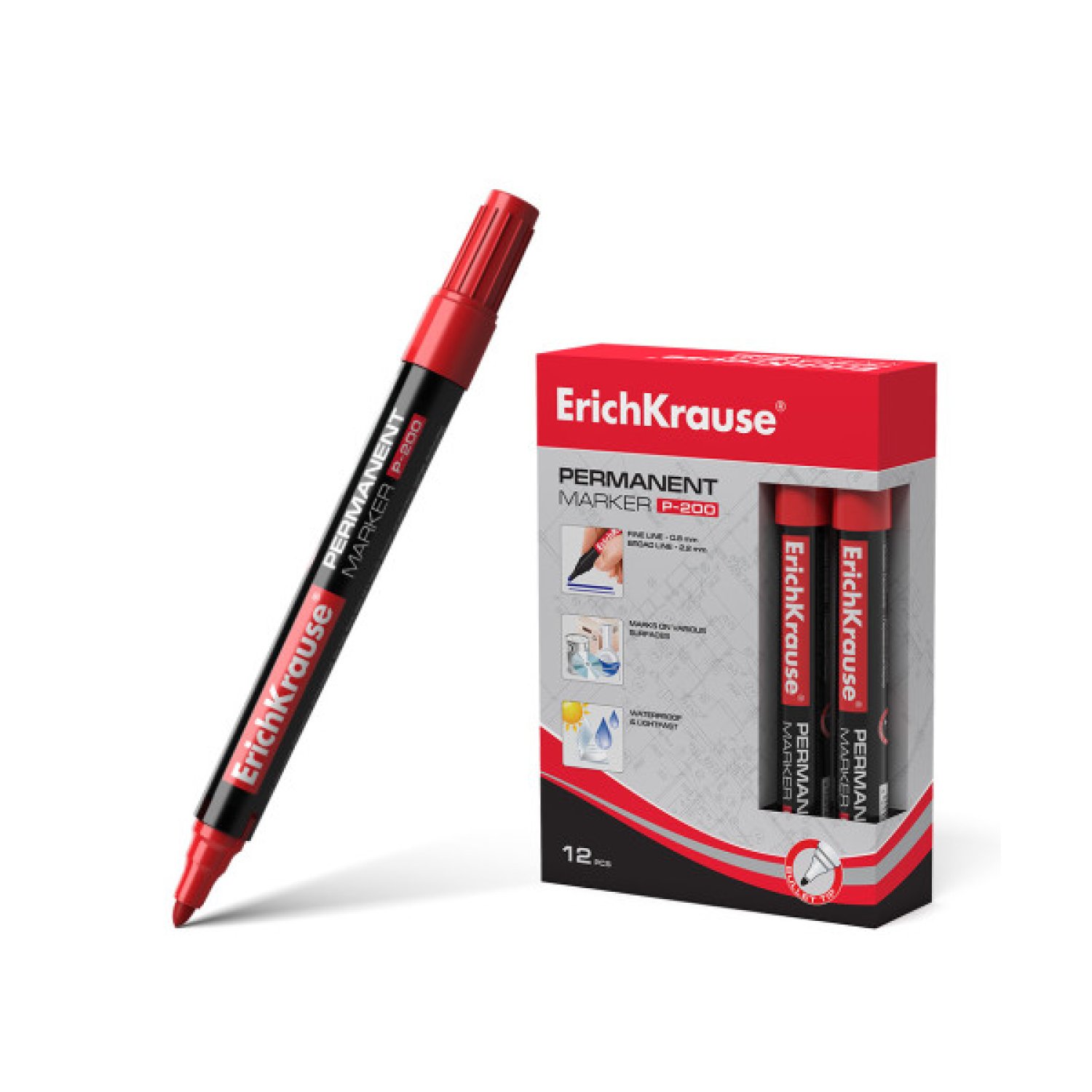 Erich Krause Marcador Permanente P-200 · Rojo · Punta Resistente