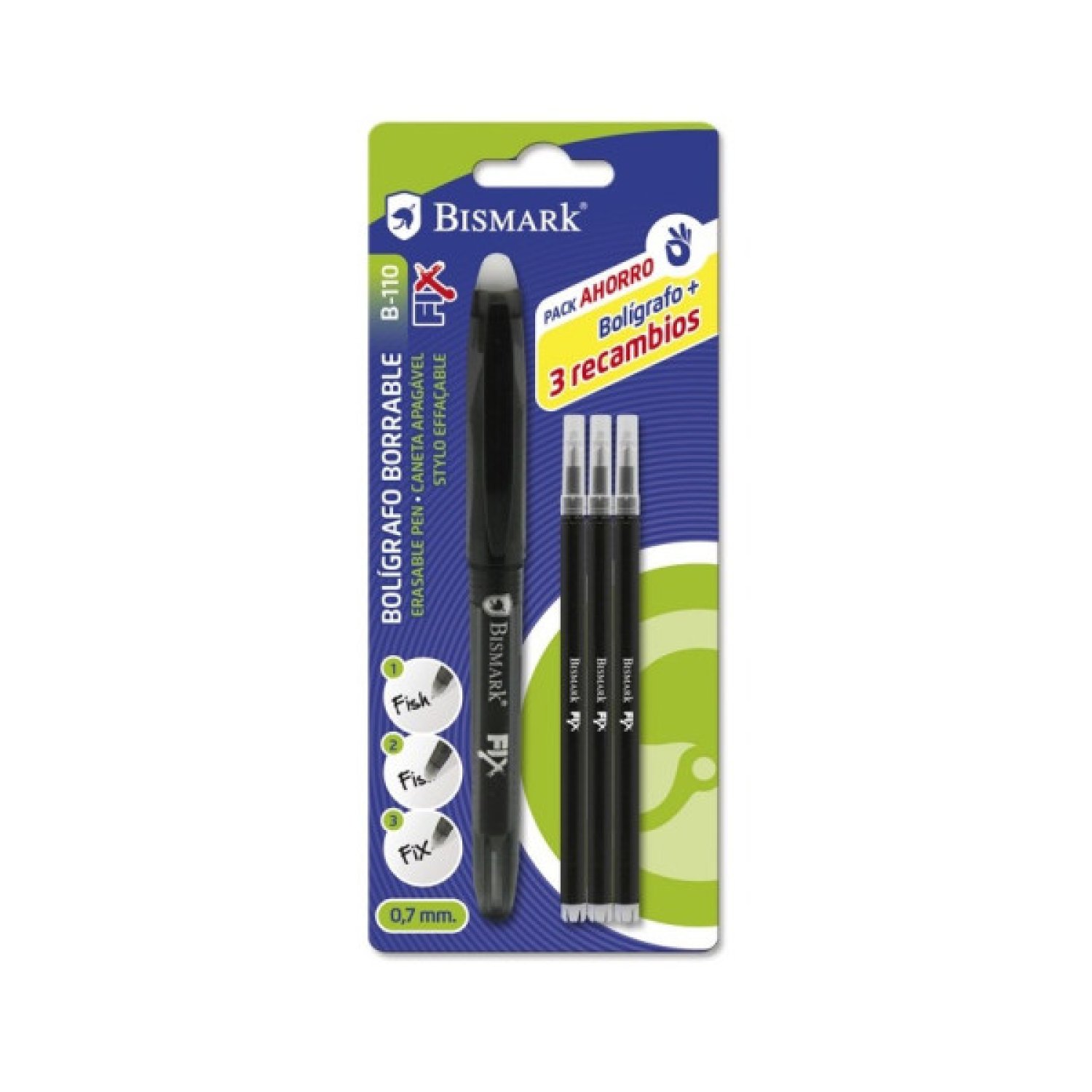 Bismark · Bolígrafo Borrable · Con Capuchón + Recambio · Negro