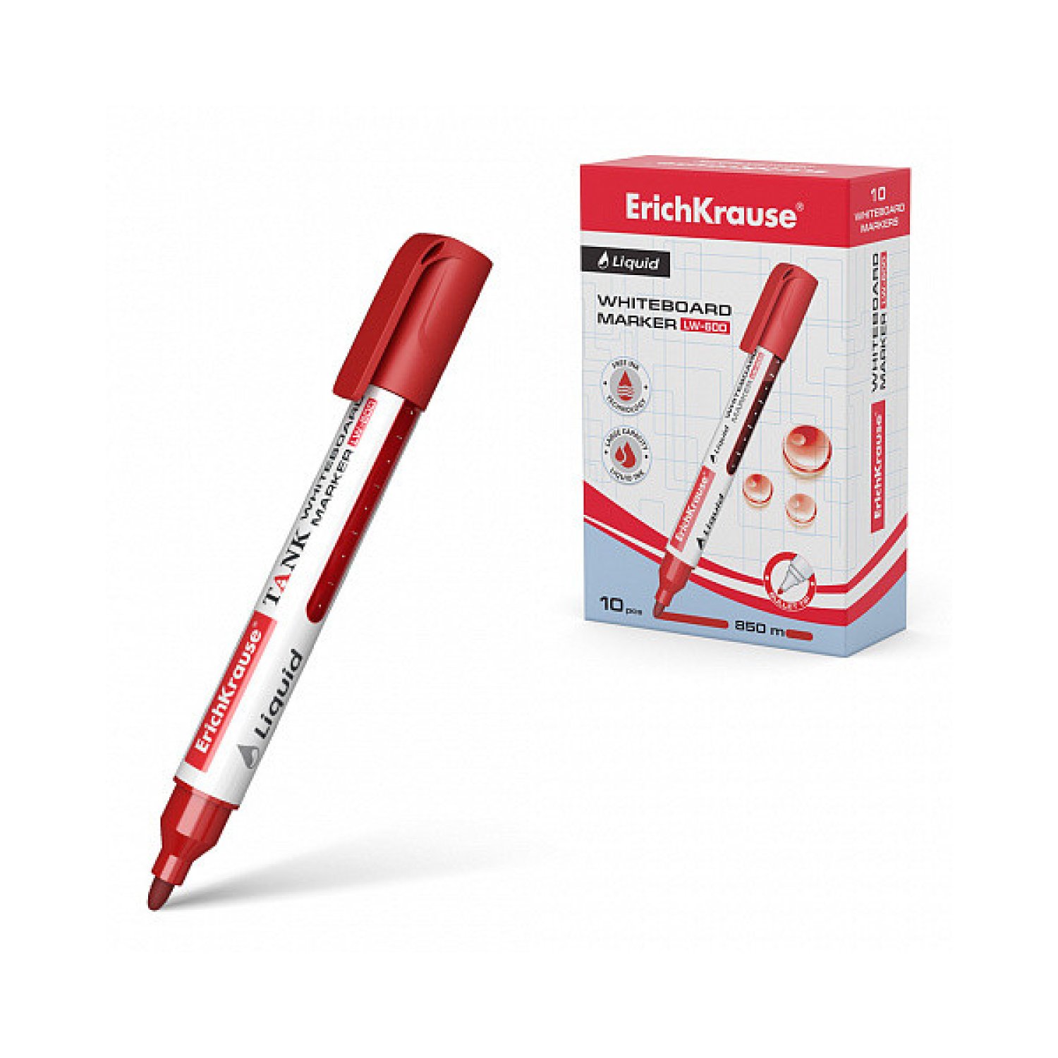 Erich Krause Marcador Pizarra Blanca · Tinta Líquida LW-600 · Color Rojo