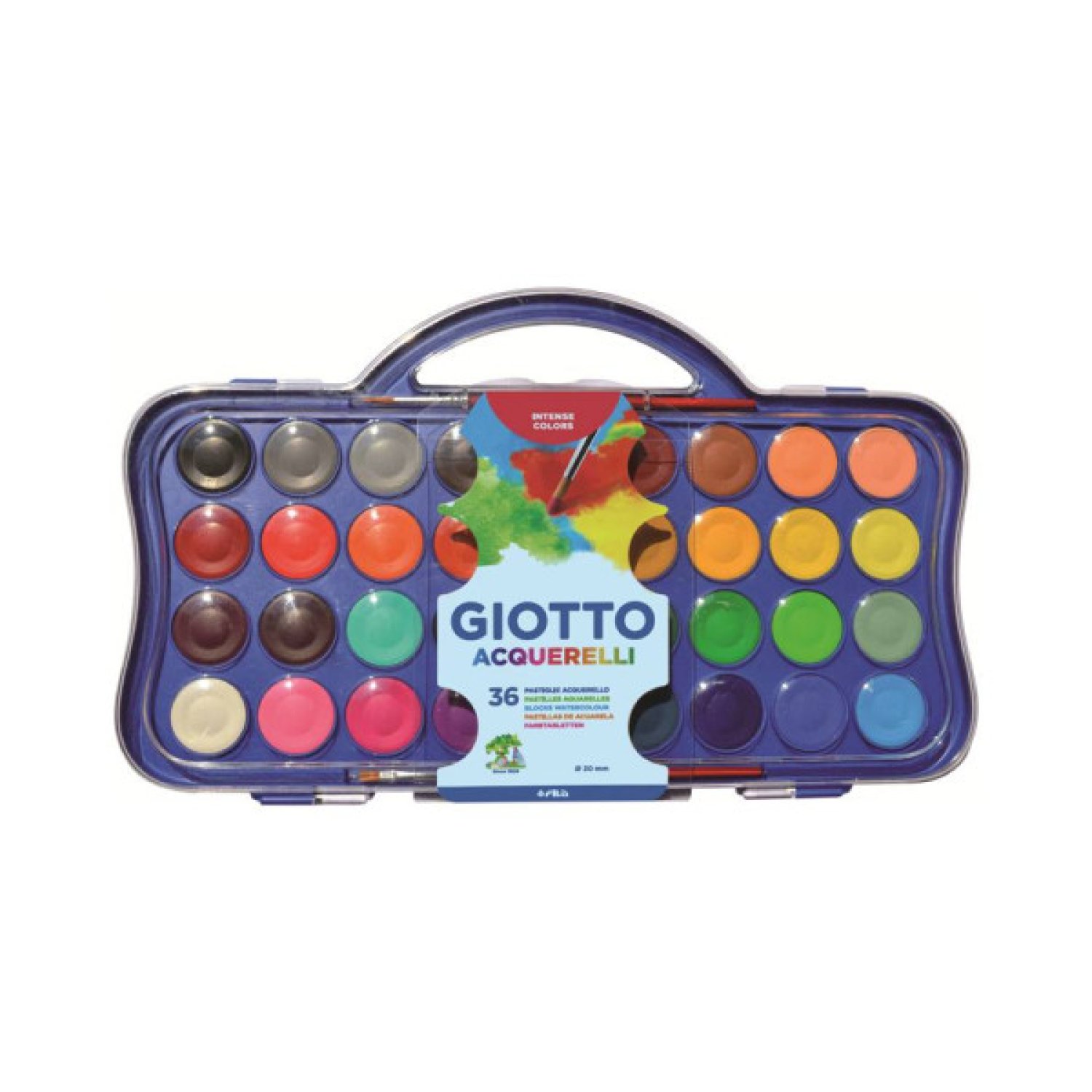 Giotto · Estuche 36 Acuarelas 30 mm · Con 2 Pinceles