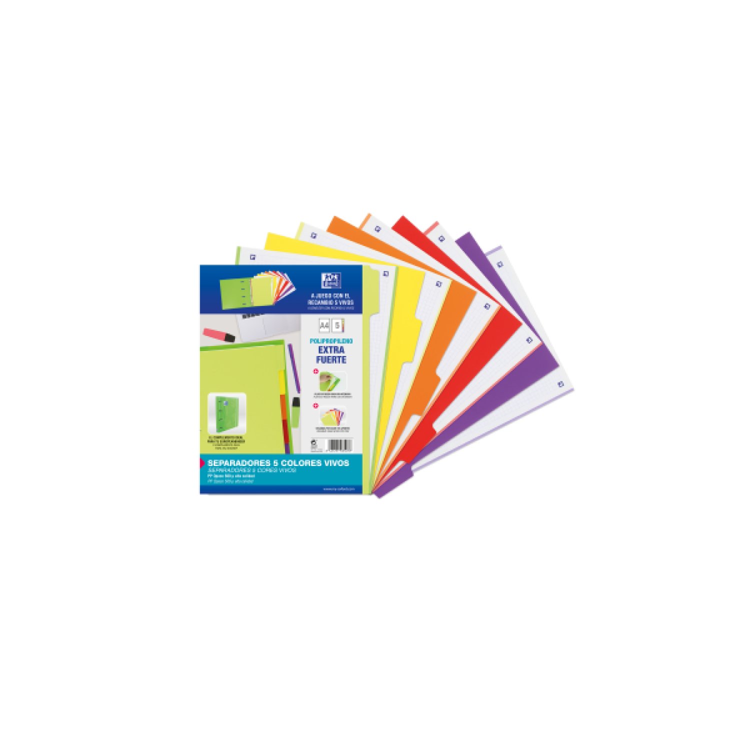 Oxford · Separadores A4 · 5 Posiciones · 500 Micras · Colores Vivos