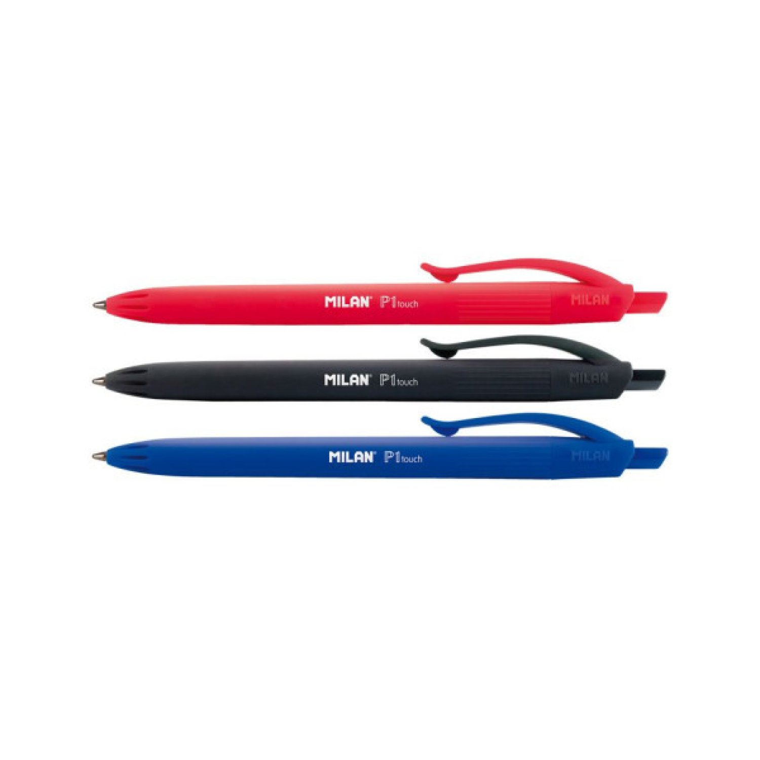 Milan · Bolígrafo Retráctil con Pulsador · Pack 4 Unidades · Negro/Azul/Rojo