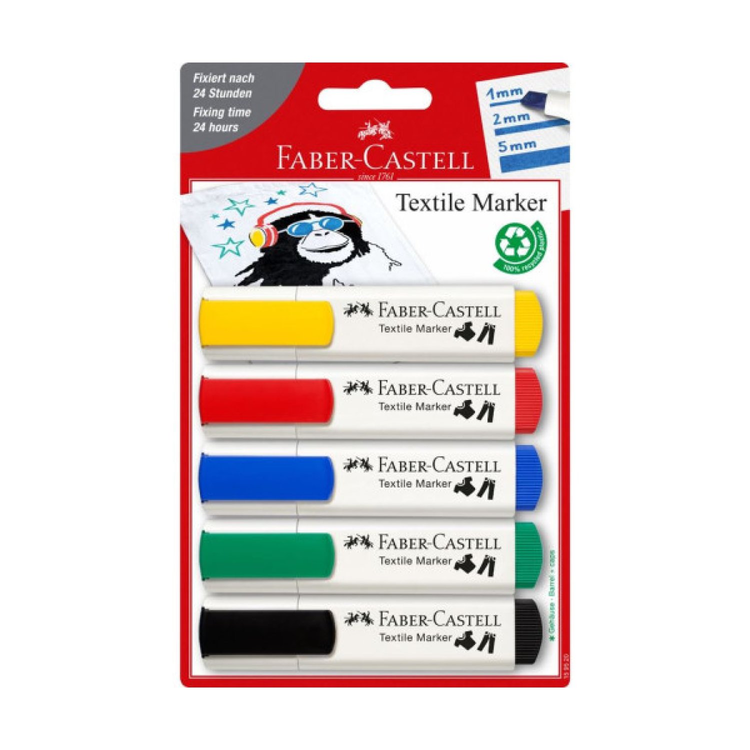 Faber-Castell · Marcadores Textiles · 5 Colores Básicos · Blíster