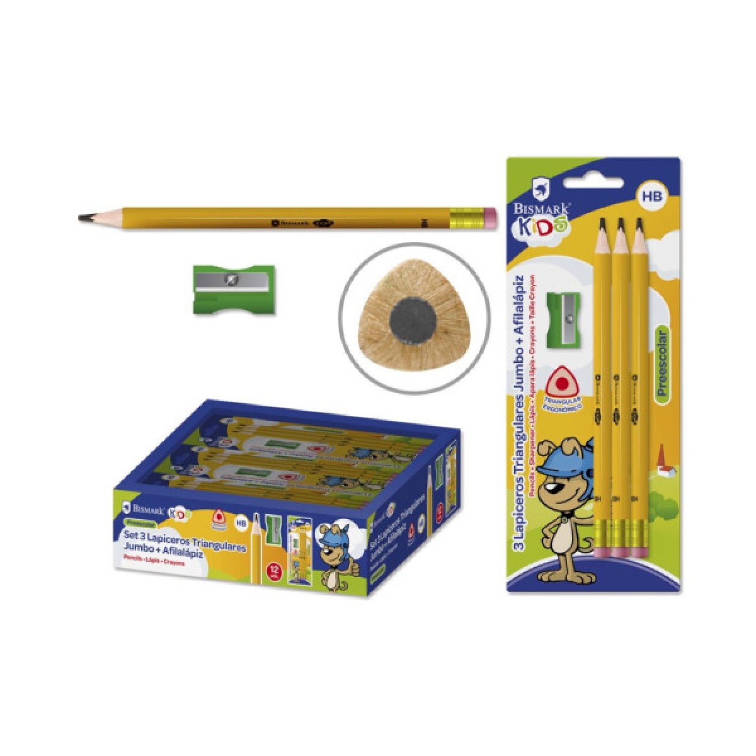 Bismark · Lápiz HB Triangular · Jumbo Kids con Goma · Pack 3 Unidades