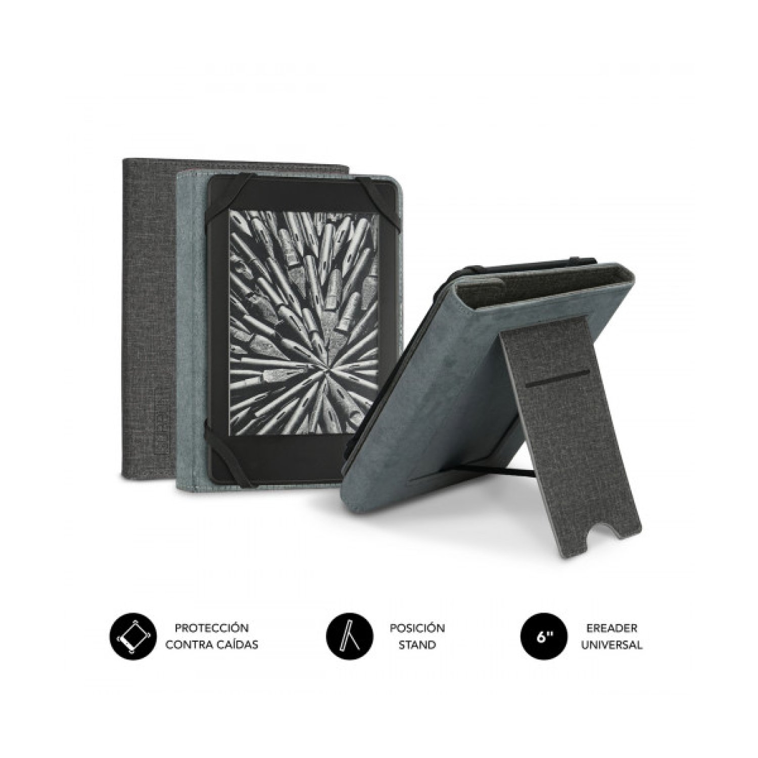 Subblim Funda Clever Stand · Ebook 6" · Gris