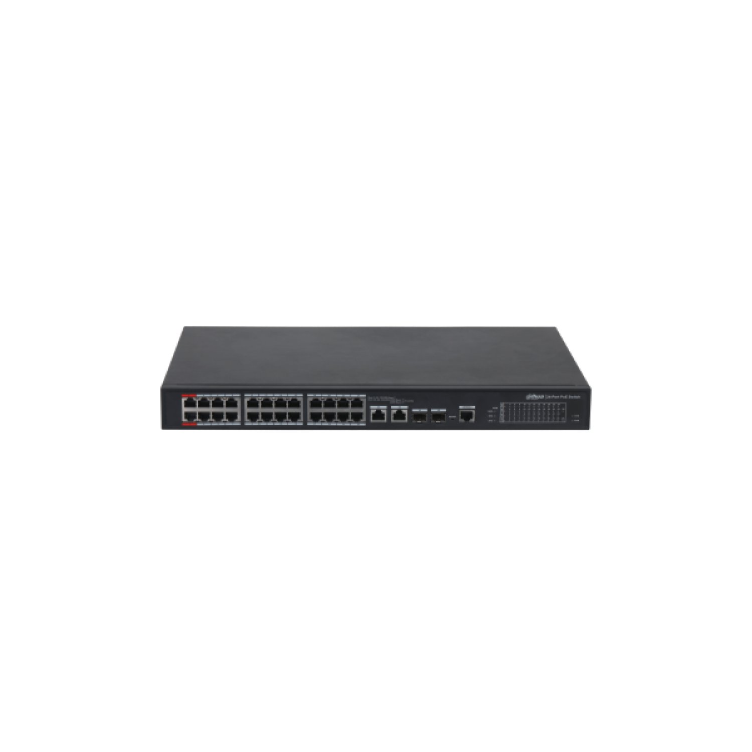 Dahua Switch L2 Gestionable · 24 Puertos 10/100 · 2 Uplink Gigabit/SFP · Hi-PoE 2.0