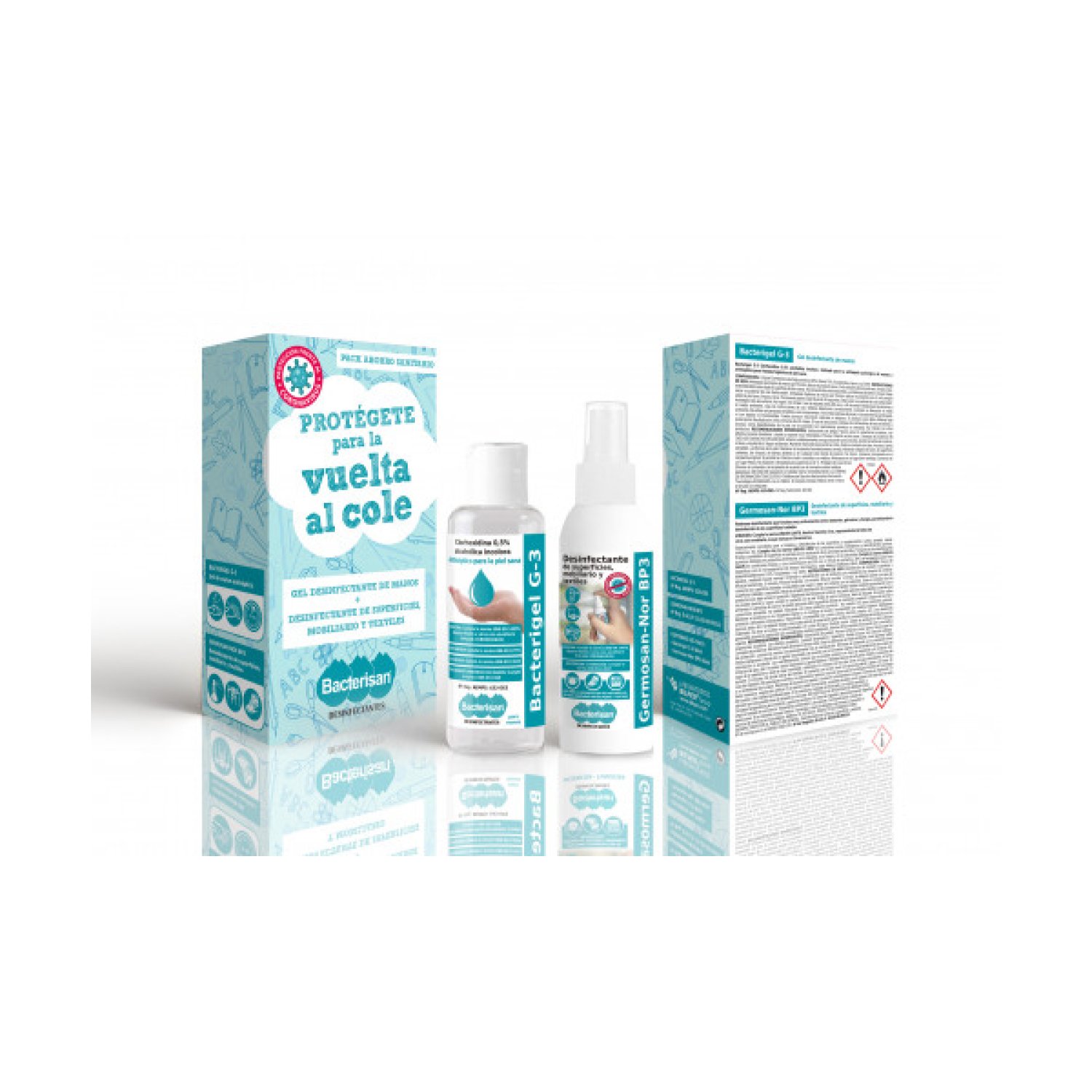 Bacterisan · Pack Desinfectante + Limpiador · 2x60ml · Gel y Superficies