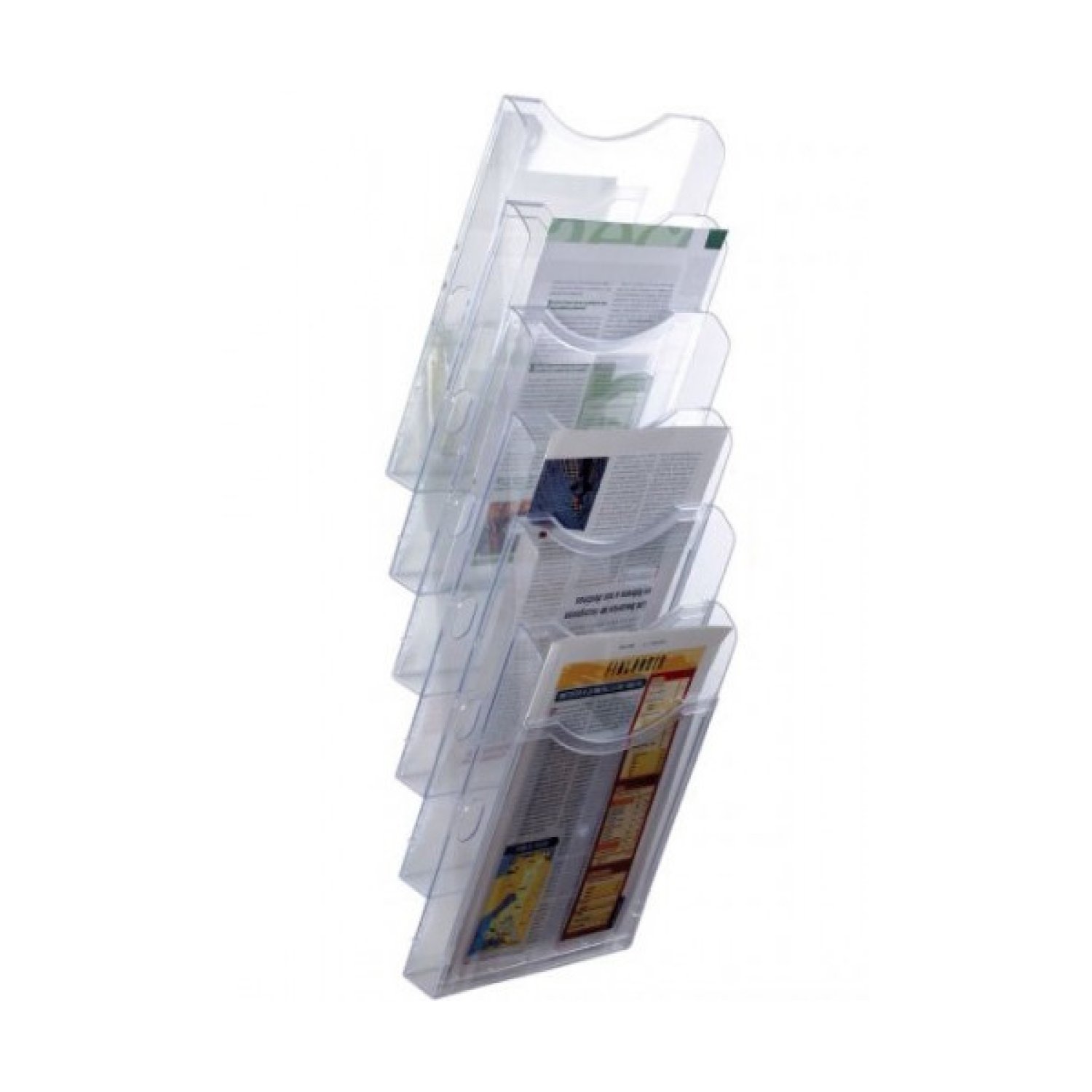 Archivo 2000 · Expositor Mural Antimicrobiano · 6 Compartimentos DIN A4 · 190x235x685 mm · Cristal Transparente