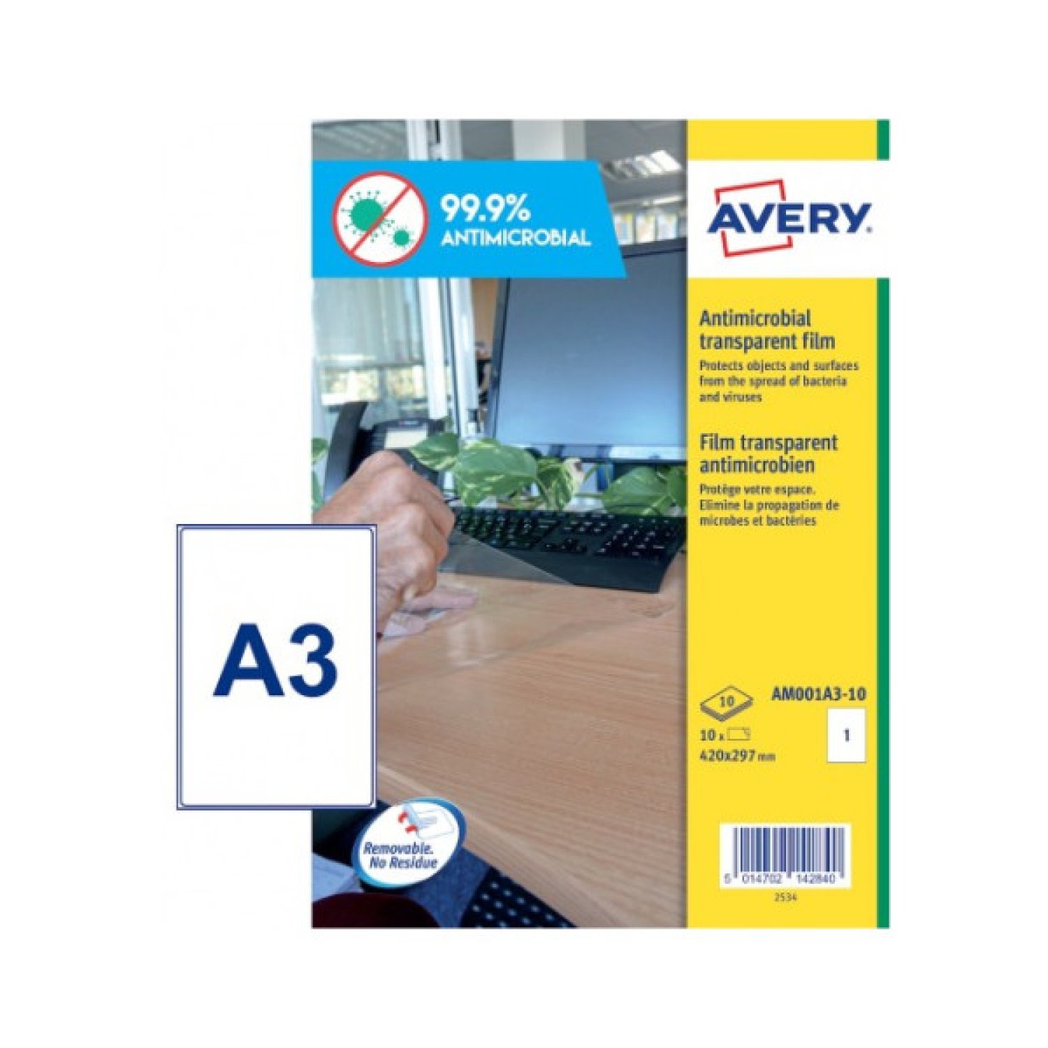 Avery AM001A3 · Etiquetas Autoadhesivas · Desmontables Transparentes · 10 piezas
