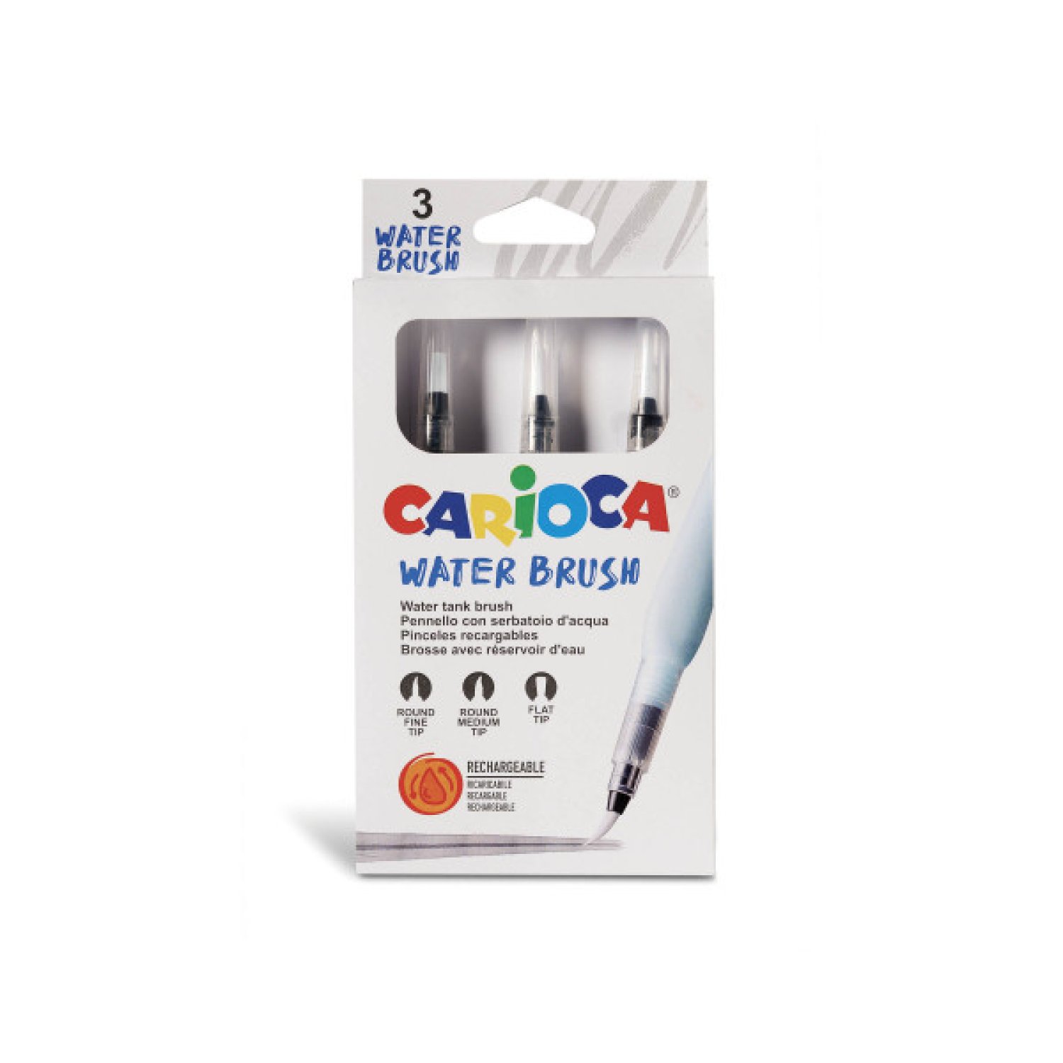 Carioca · Pinceles Water Brush Recargables · Set 3 Unidades