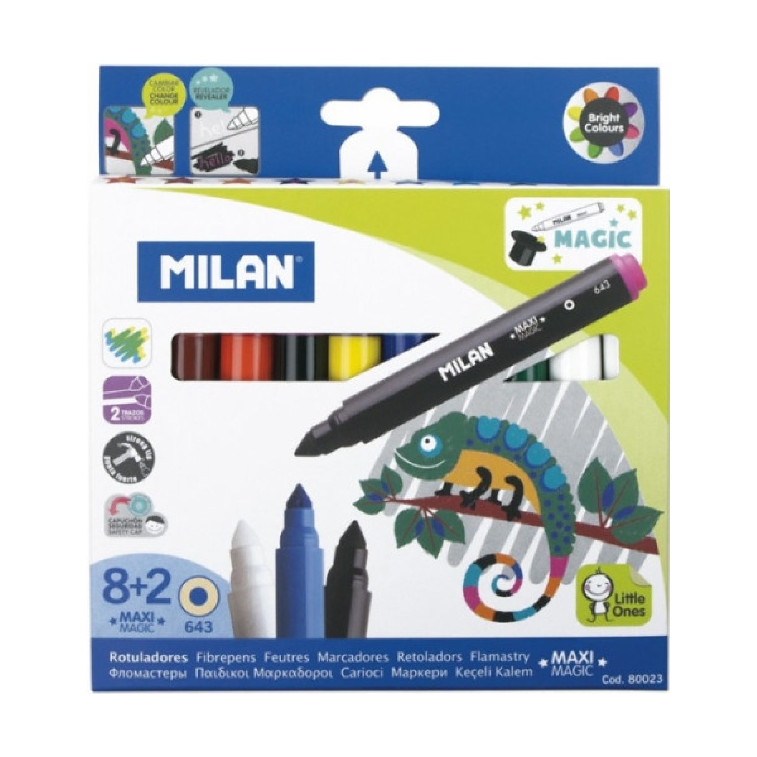 Milan Rotuladores Maxi Magic · Pack 8 + 2 Mágicos · Colores Vibrantes