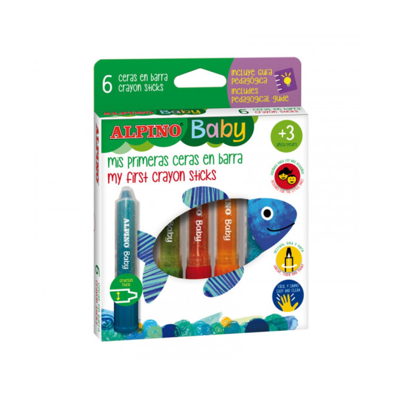 Alpino · Estuche de Ceras en Barra · 6 Colores Baby