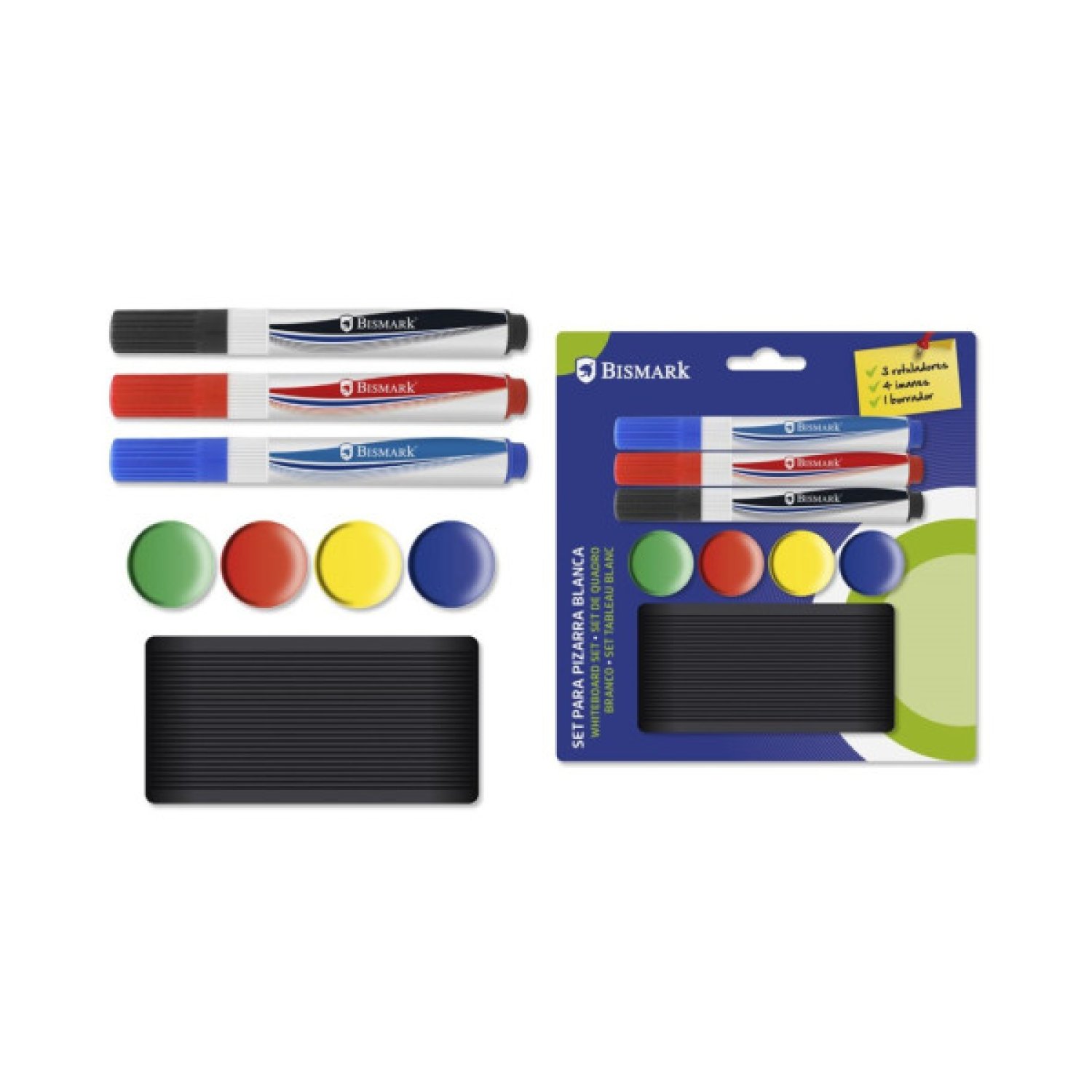 Bismark · Set Pizarra · 3 Rotuladores + 4 Imanes + Borrador