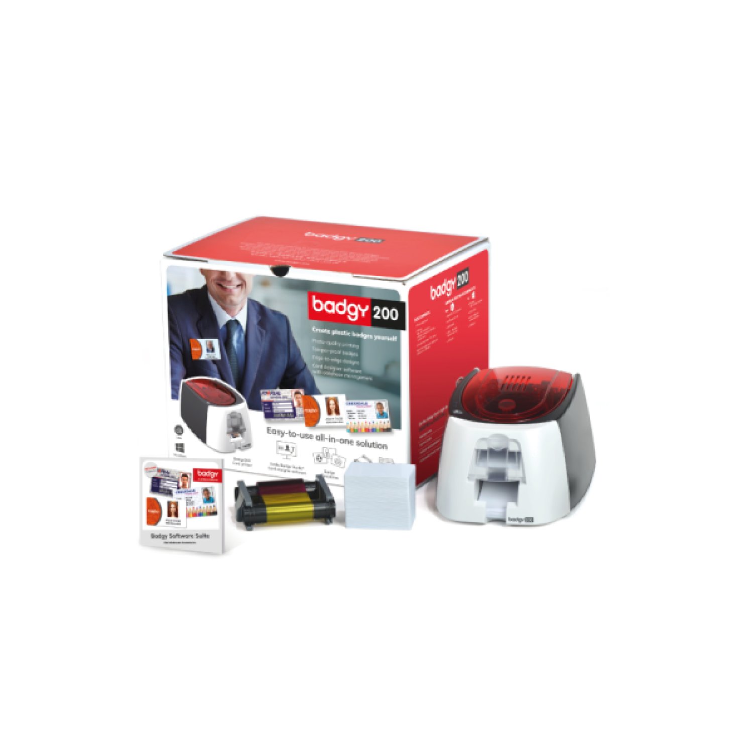Evolis Badgy 200 · Impresora Tarjetas Plásticas · Sublimación/Transferencia · 260x300 DPI
