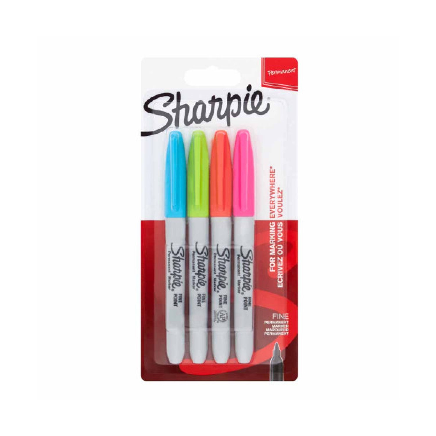 Sharpie · Marcadores Permanentes Fibre Tip · 4 Colores · Azul, Verde, Naranja, Rosa