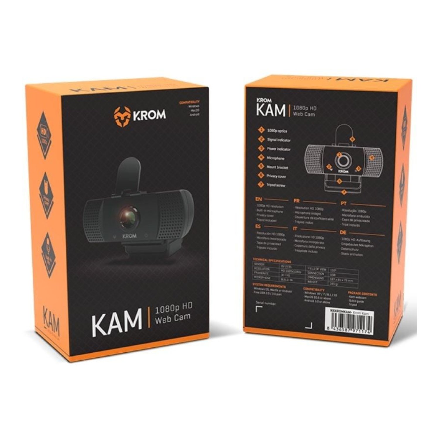 Krom Kam · Cámara Web · 1920x1080 · USB 2.0 · Negro