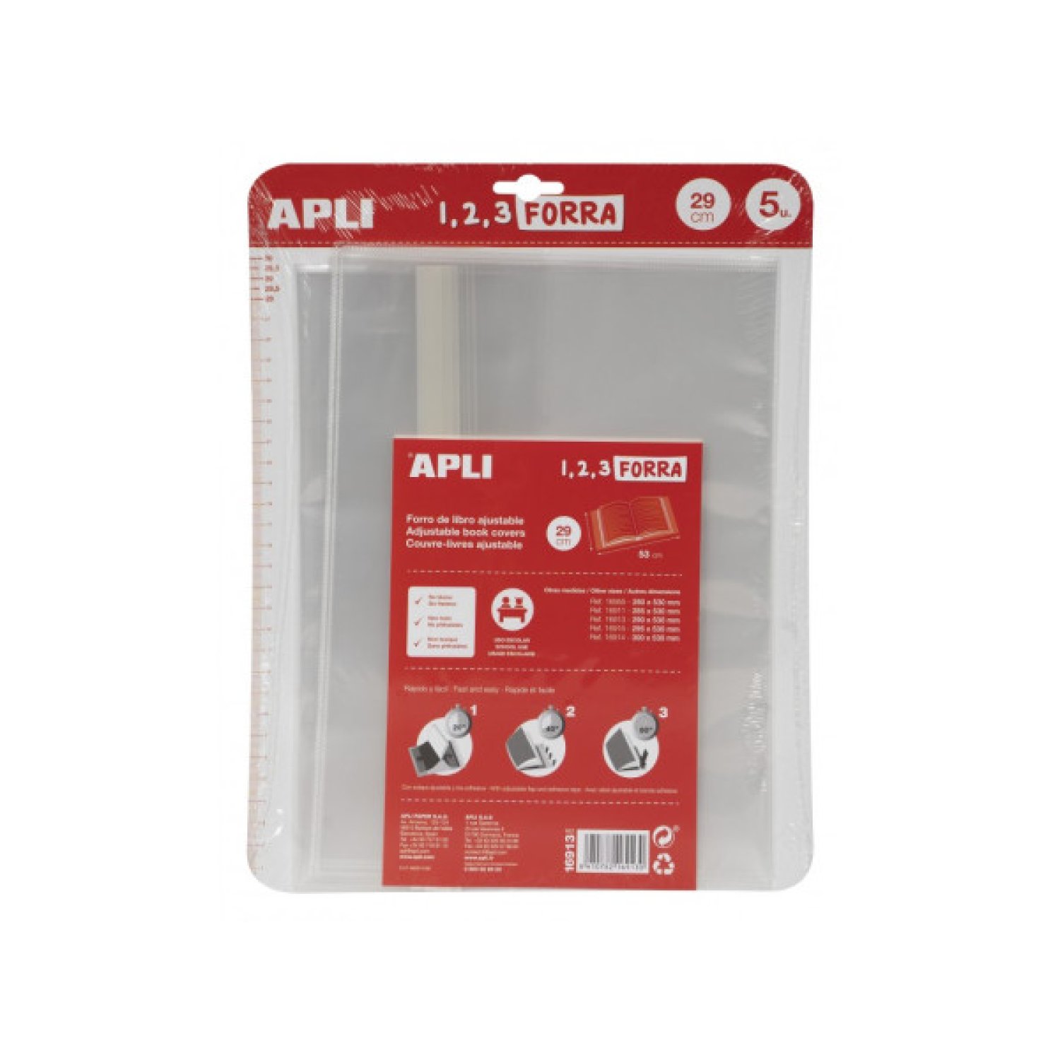 Apli · Forro de Libros con Solapa Ajustable · 290 mm · Pack 5 Unidades · PP