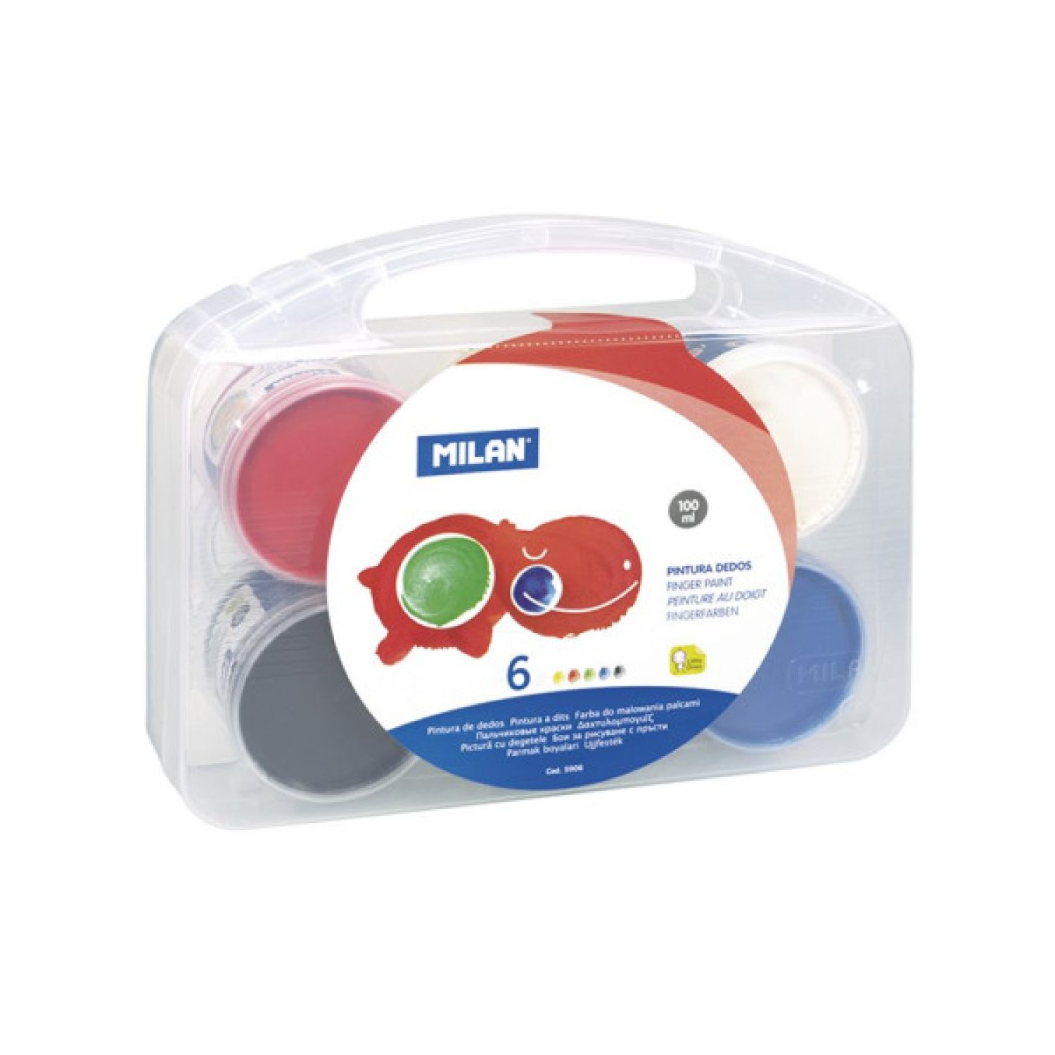 Milan · Maletín Pintura para Dedos · 6 Tarros × 100ml · Colores Surtidos