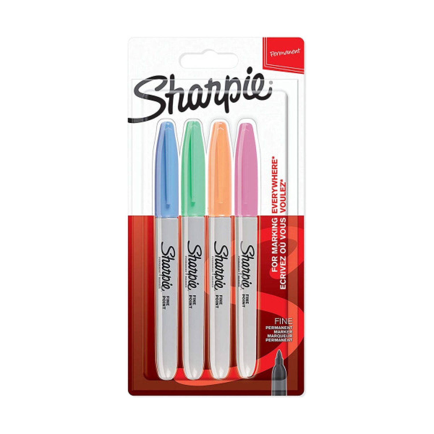 Sharpie · Marcadores Permanentes Fibre Tip · Pack 4 Colores · Azul, Verde, Naranja, Rosa