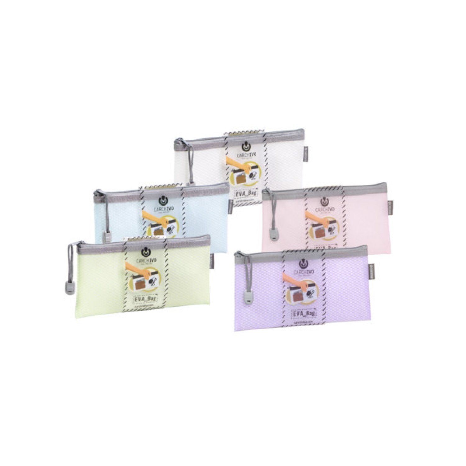 Carchivo · Pack 12 Bolsas Cremallera EVA-BAG · Tamaño Check · Colores Surtidos