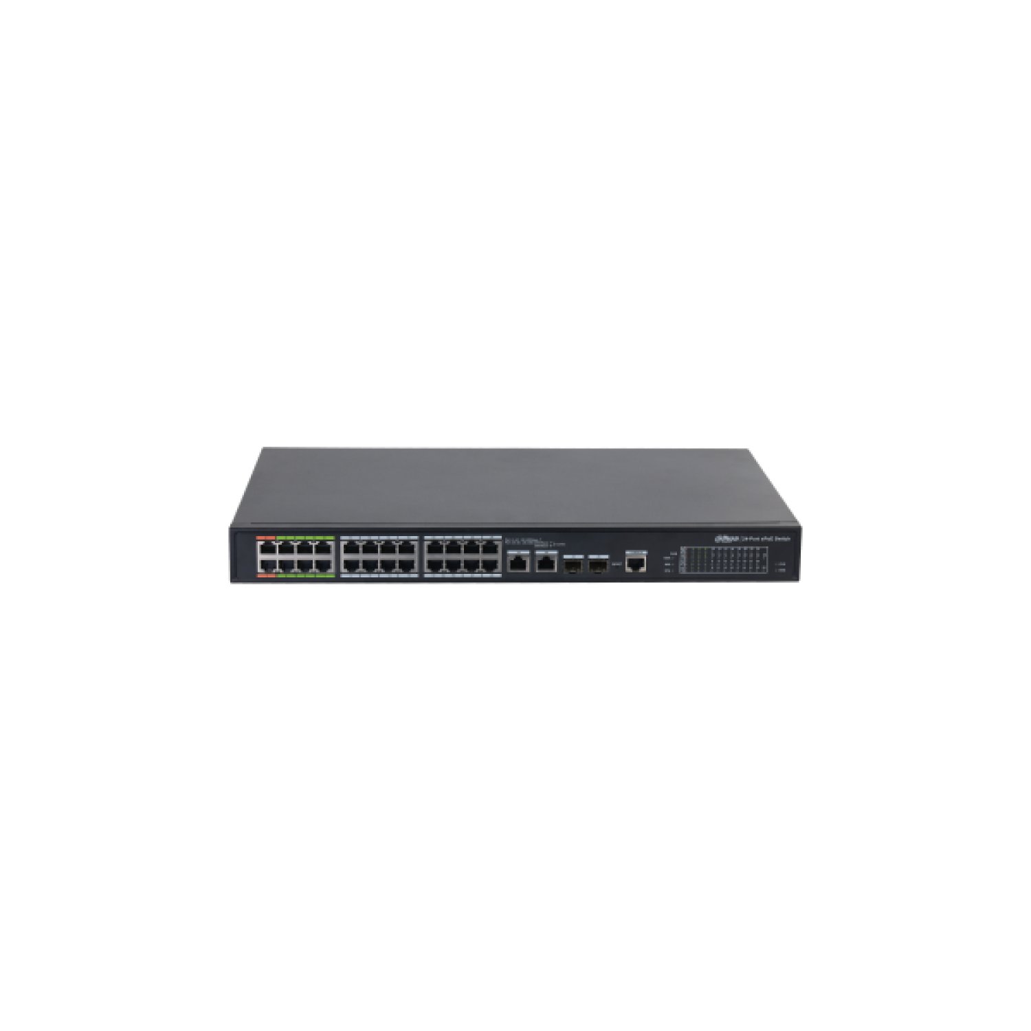 Dahua Switch L2 ePoE Gestionable · 24 Puertos 10/100 · 8 ePoE/EOC + 16 PoE · 2 Uplink Gigabit/SFP