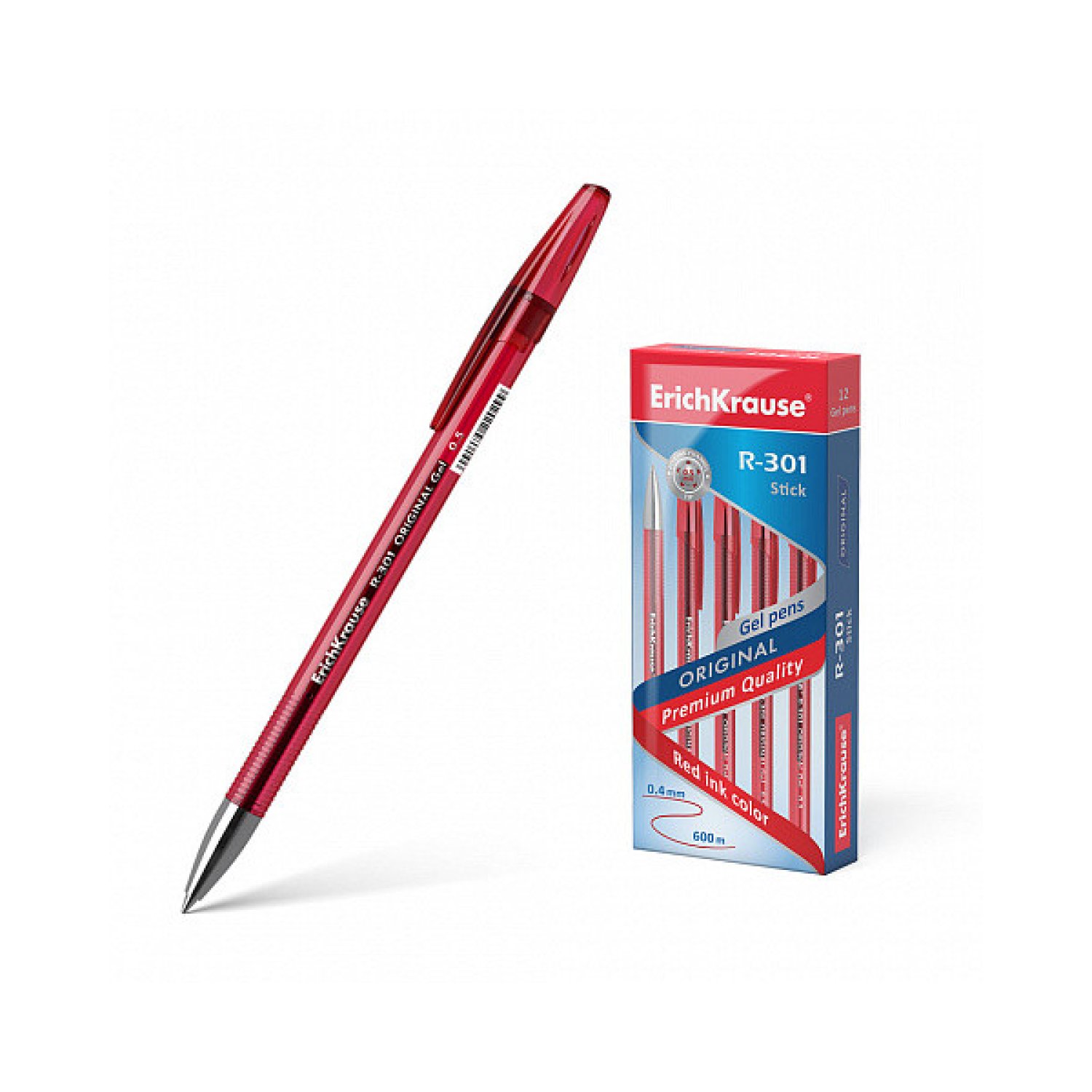Erich Krause R-301 · Bolígrafo de Gel · Punta 0,5mm · Tinta Roja