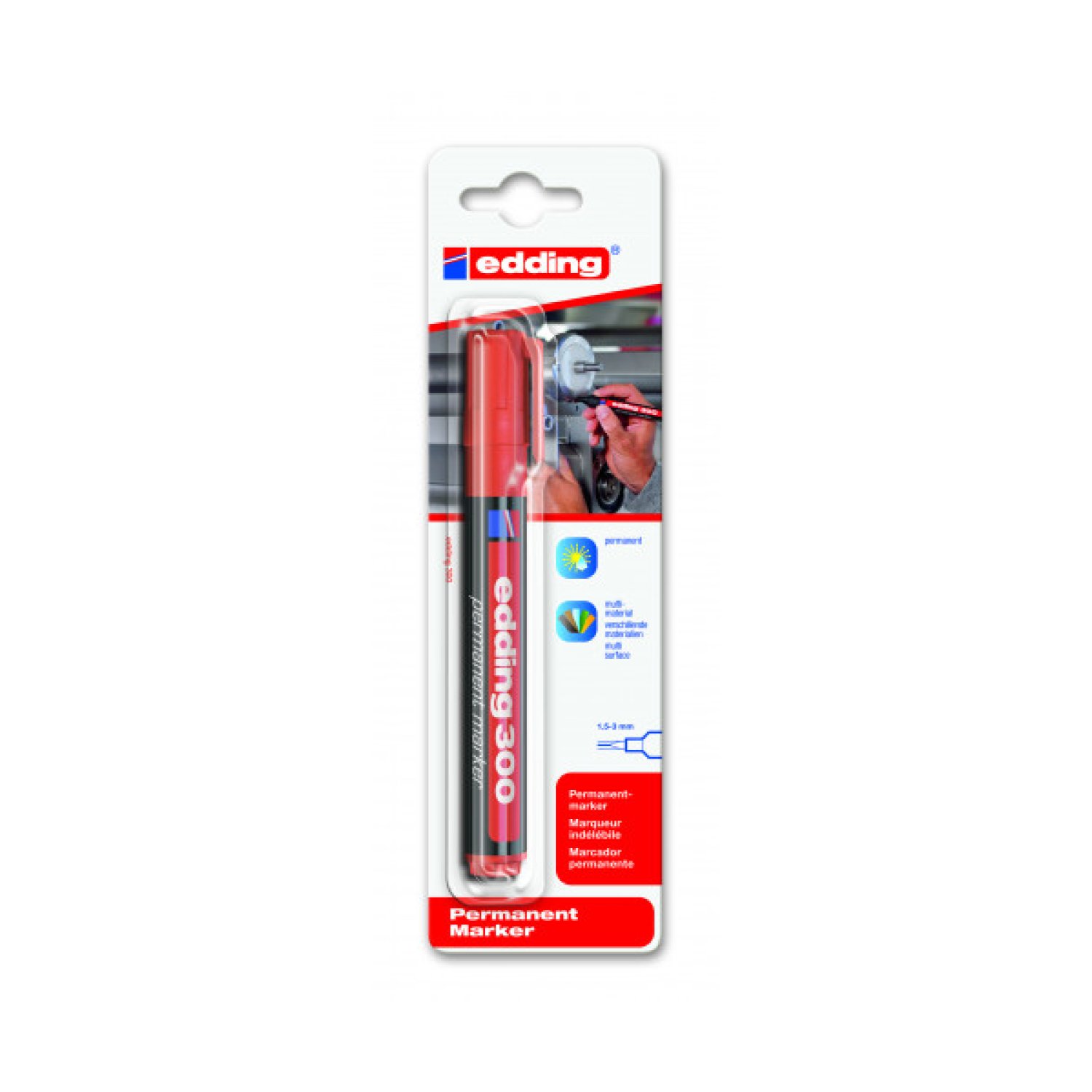 Edding E-300 · Marcador Permanente Punta Redonda · Rojo