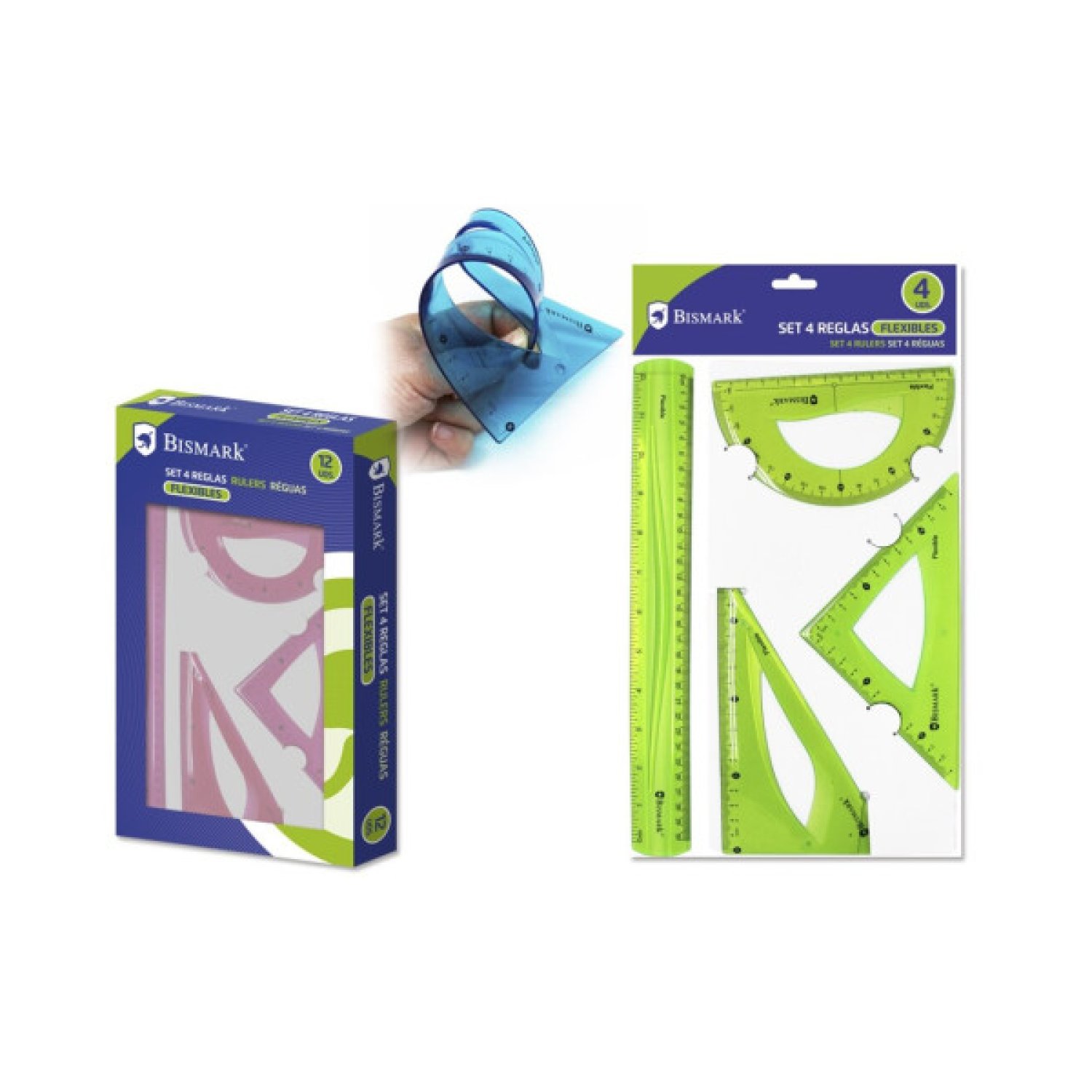 Bismark · Set 4 Reglas PVC Flexibles · 30-18-13-15 cm