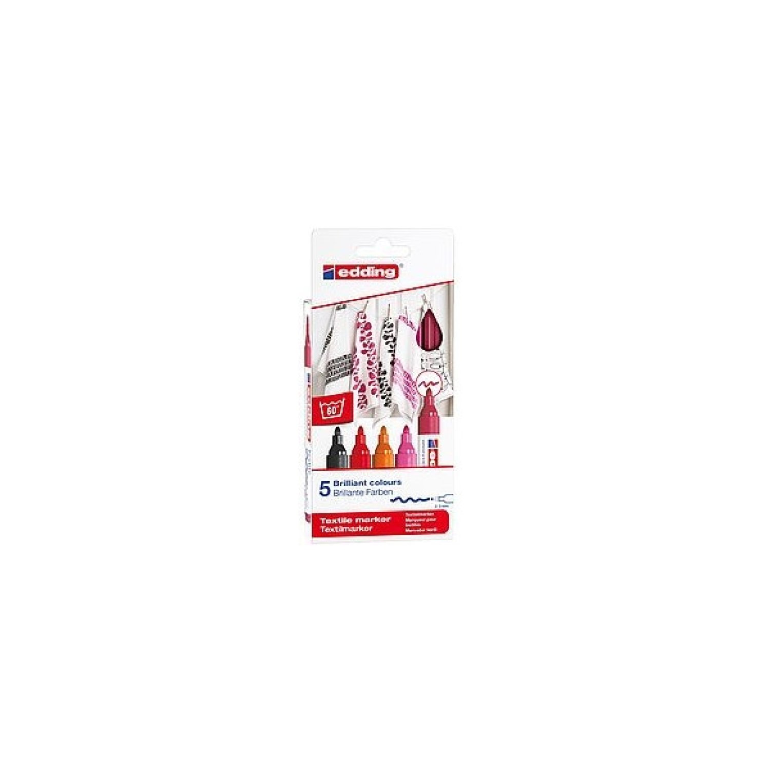 Edding 4500 · Pack 5 Marcadores Textiles · Colores Cálidos · Punta Permanente