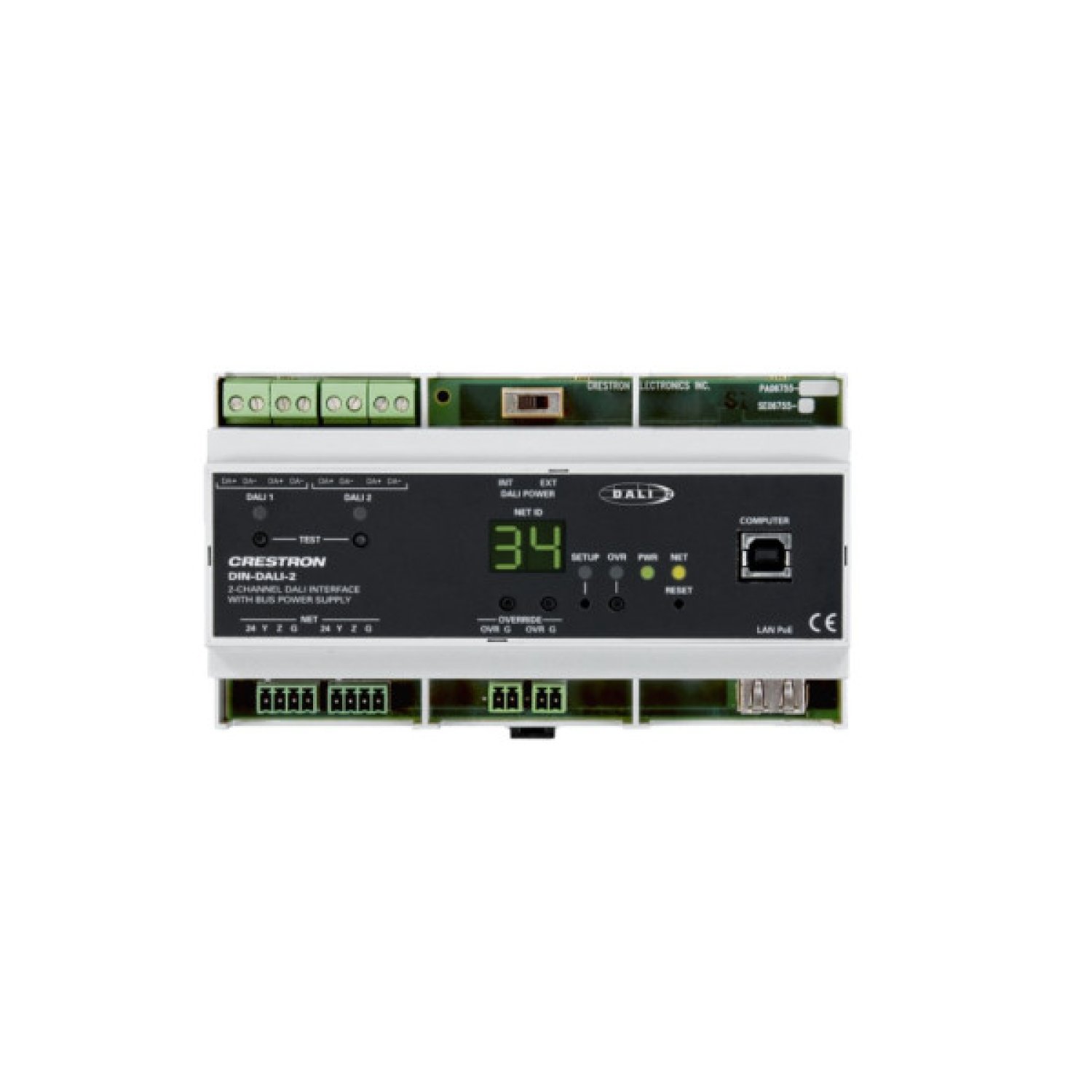 Crestron · Interfaz DALI DIN Rail · 2 Canales · Control de Iluminación