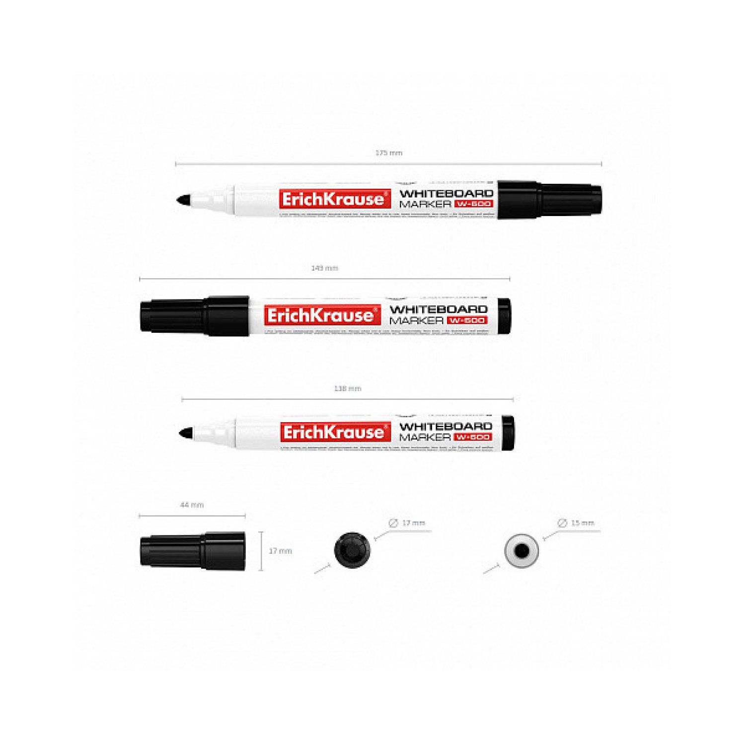 Erich Krause · Marcador Pizarra Blanca W-500 · Color Negro · Pack 12 Unidades