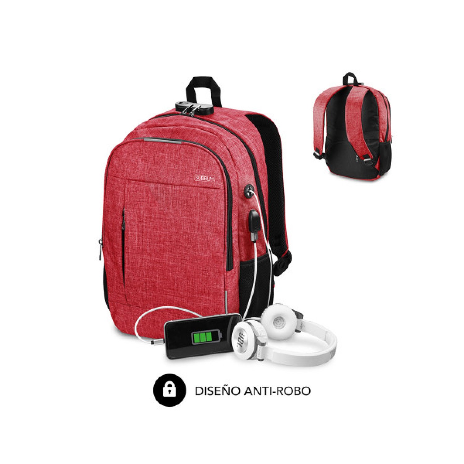 SUBBLIM Urban Lock Backpack · Mochila Portátil 16" · Roja