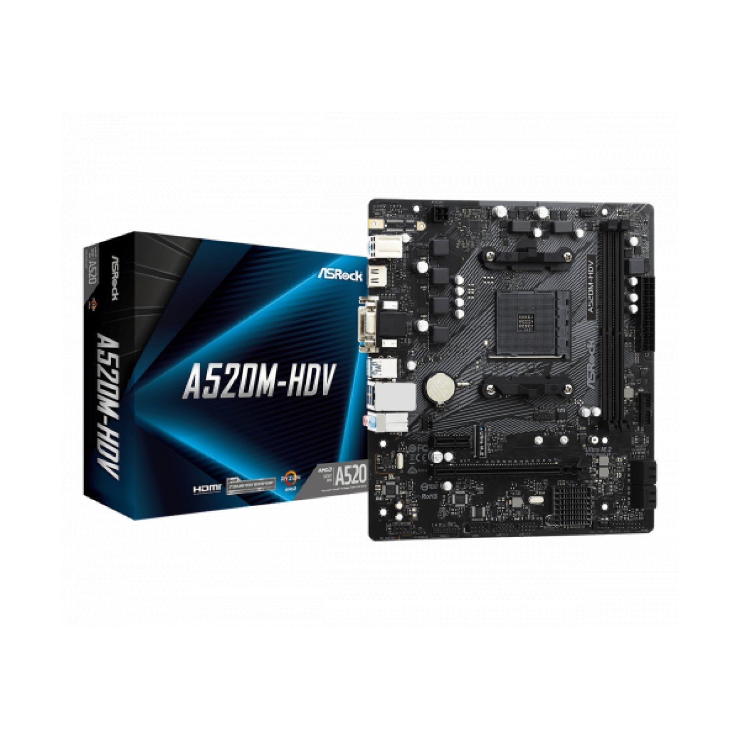 ASRock A520M-HDV · Placa Base AM4 · A520 · 2 DDR4 · Micro ATX