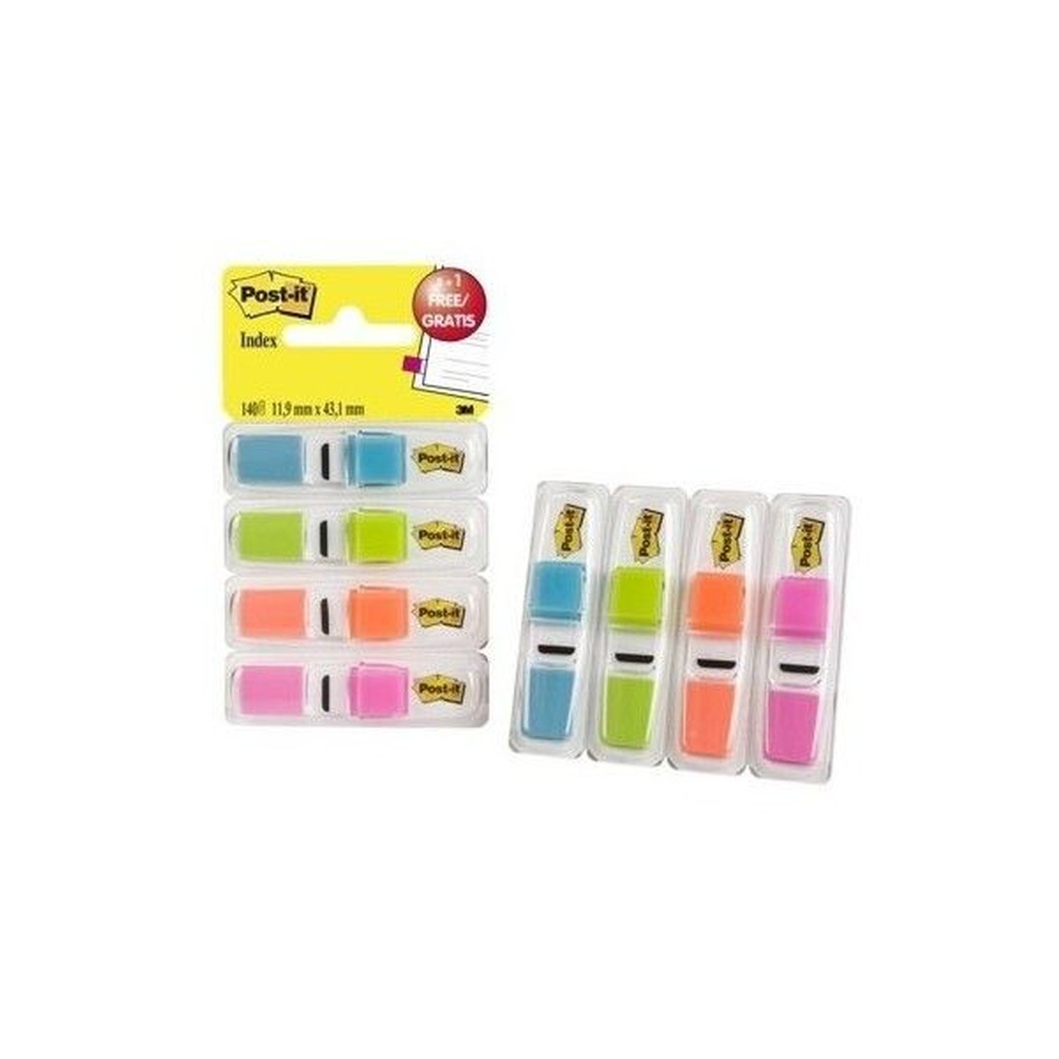 PACK 3+1 DISPENSADORES X 35 MARCADORES INDEX PEQUEÑOS 11,9X43,2MM COLORES SURTIDOS TRANSLÚCIDOS 683-4ABB POST-IT 7100019101