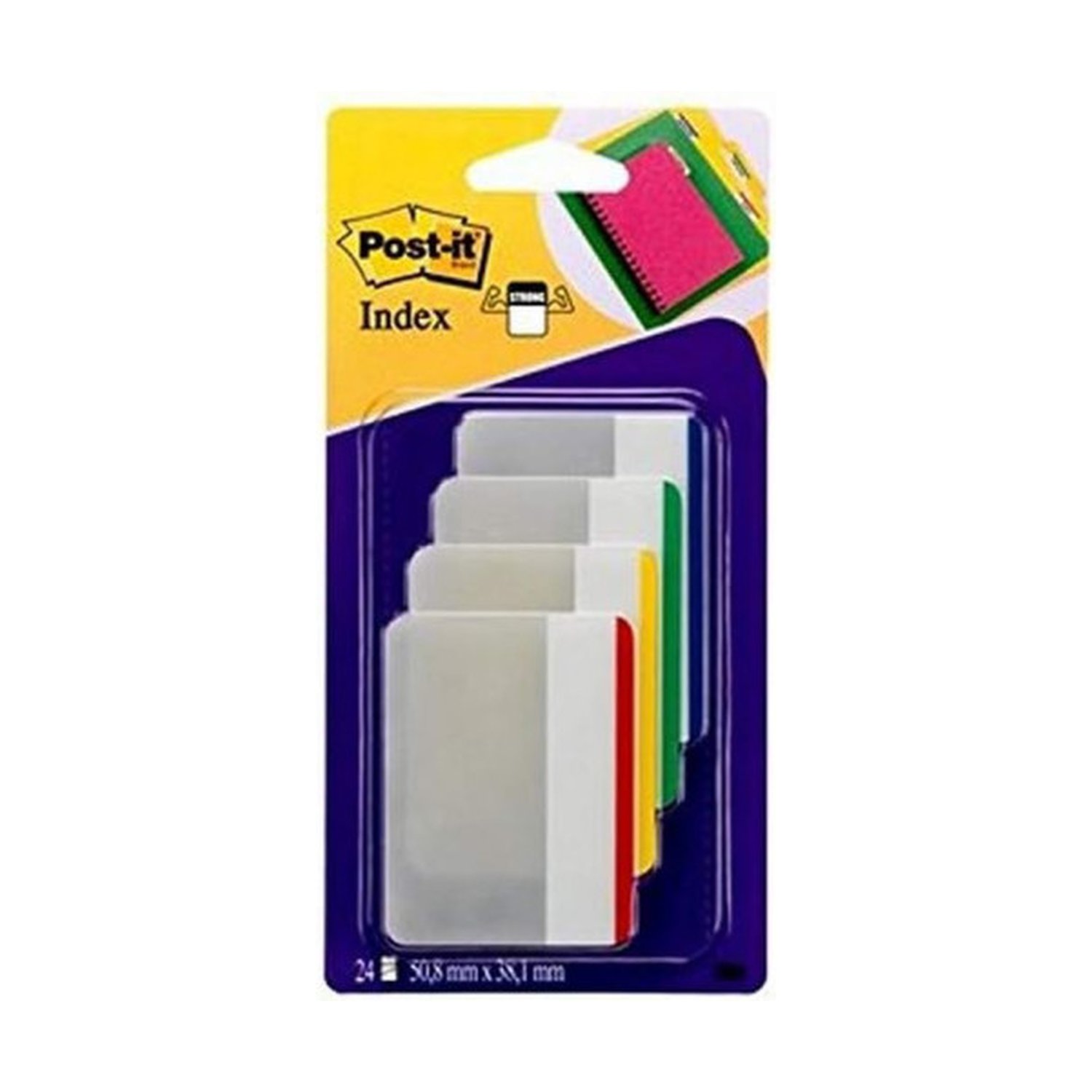 BLISTER DISPENSADOR 24 MARCADORES INDEX RÍGIDO PLANO 51X38MM VERDE/AZUL/AMARILLO/ROJO 686F-1 POST-IT 7000029877