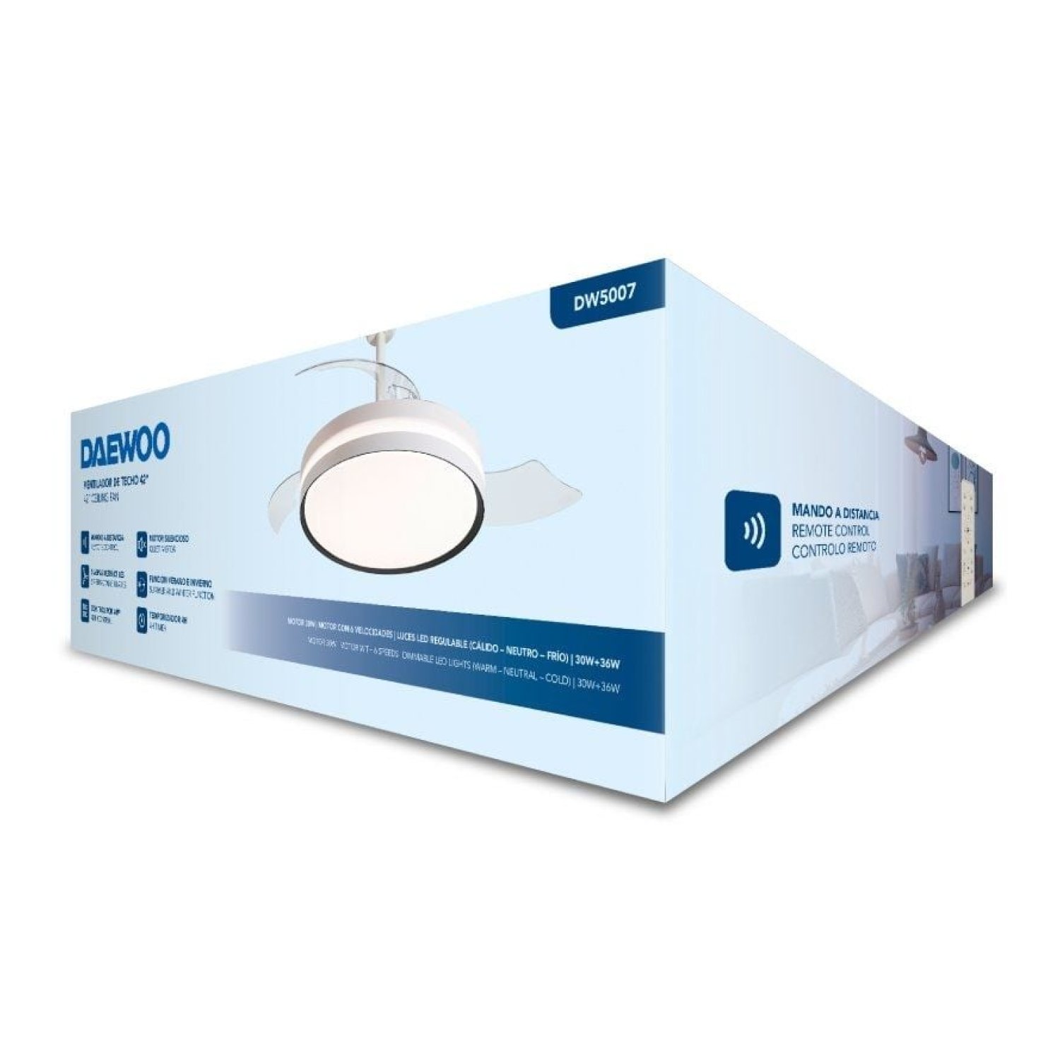 Daewoo Ventilador de Techo · 30W · 3 Aspas · 6 Velocidades