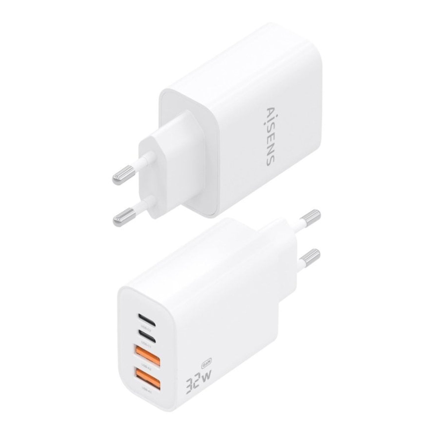Cargador de Pared GaN Aisens A110-1027/ 2xUSB Tipo-C/ 2xUSB/ 32W/ Blanco