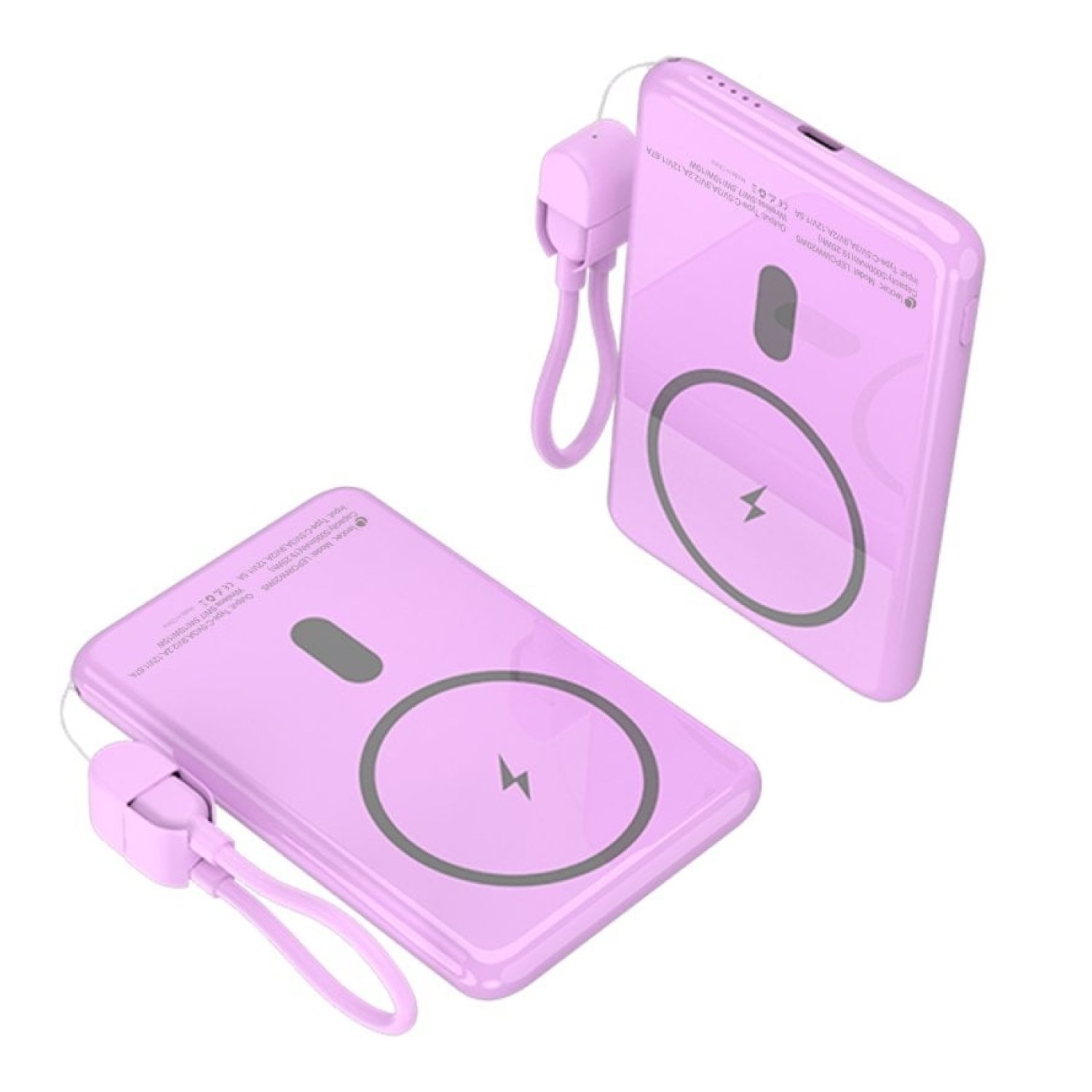 Powerbank 5000mAh Leotec LEPOWW20W5P/ 20W/ Wireless/ Púrpura/ Incluye Cable USB Tipo-C