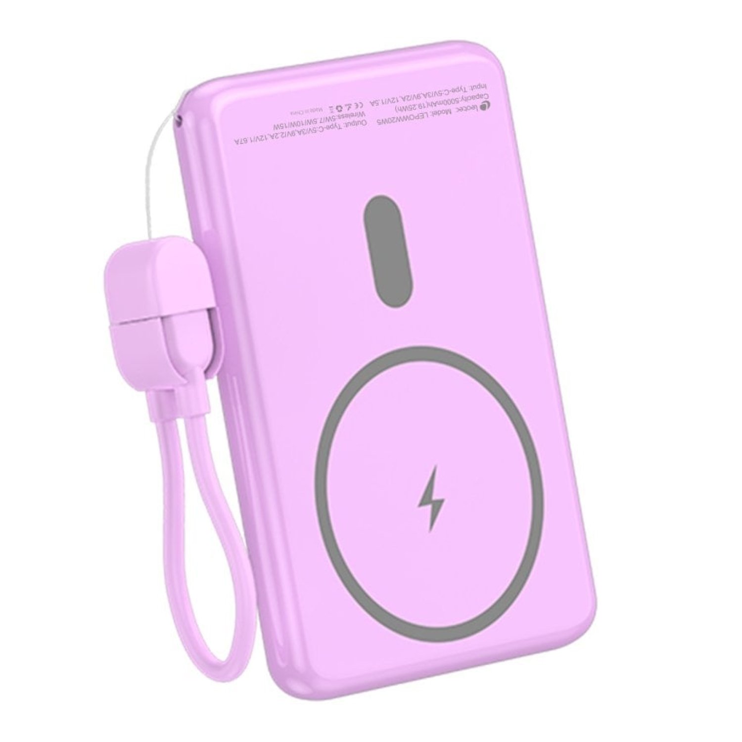 Powerbank 5000mAh Leotec LEPOWW20W5P/ 20W/ Wireless/ Púrpura/ Incluye Cable USB Tipo-C